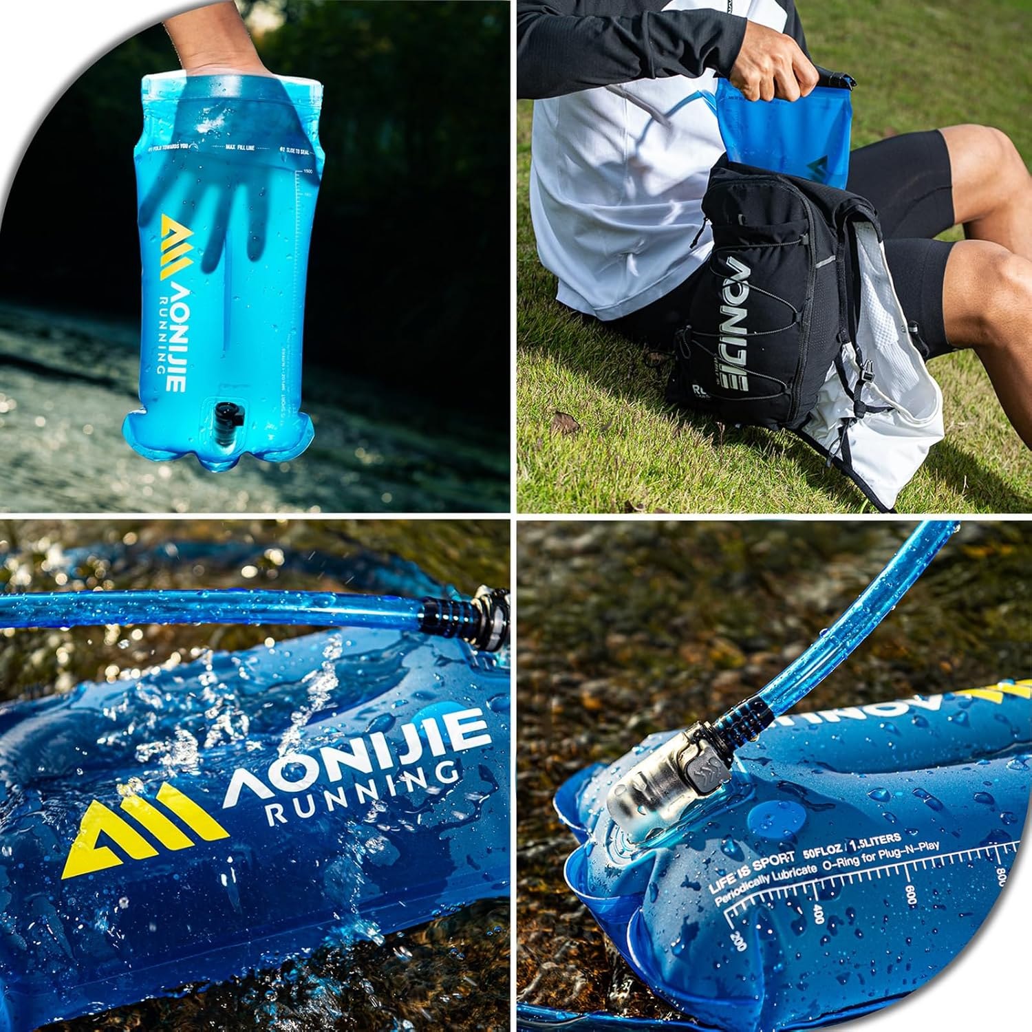 Azarxis Hydration Bladder, 1.5L, 2L, 3L Water Container, Hydration System Water Bag for Hiking Camping Hydration Backpack (Blue - 3L) image number 4