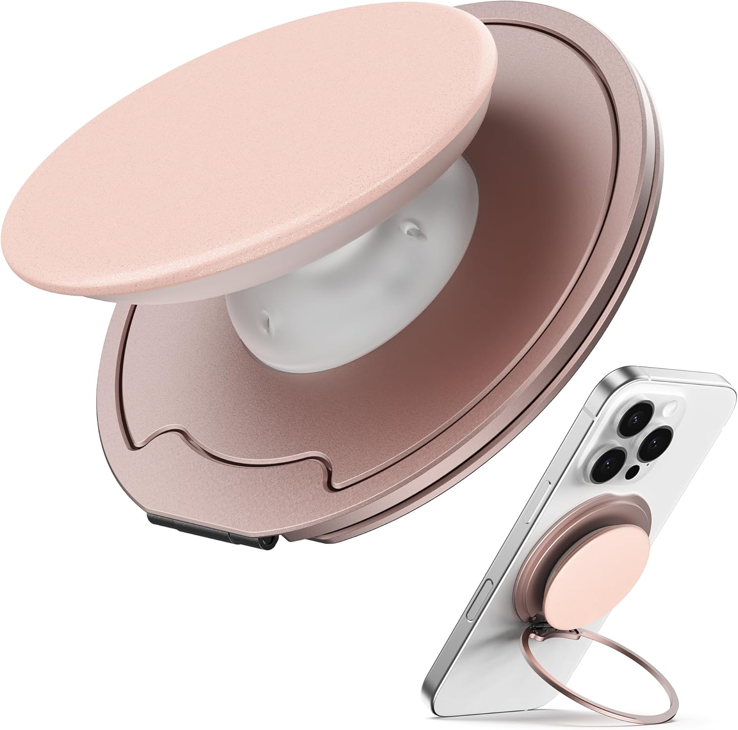 Sinjimoru for Magsafe Phone Grip &mdash; 3000G Magnetic Hold, Soft Silicone Comfort, Metal Plate Included, Iphone 17/16/15/14/13, M-Tap Tok Ring Stand Space Gray