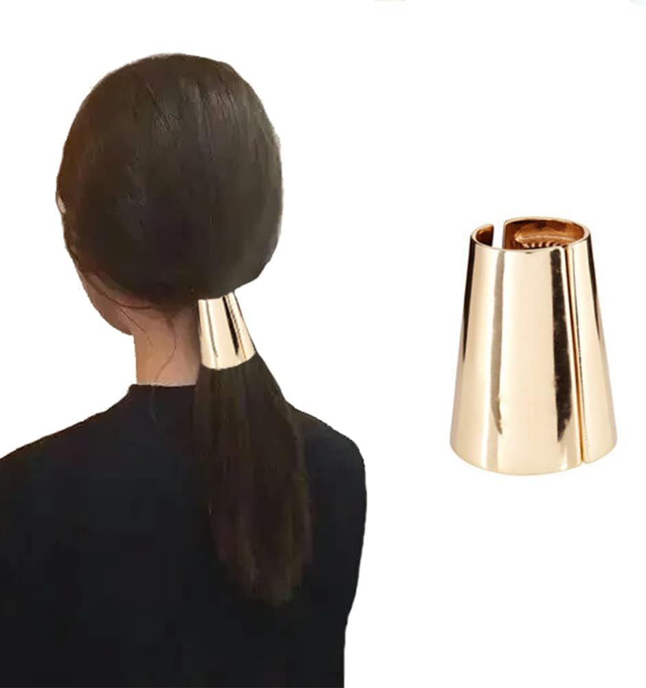 Ericotry 2 X Women Girls Metal round Ponytail Hair Cuff Elastic Hair Band Hair Accessories (Gold + Silver) image number 5