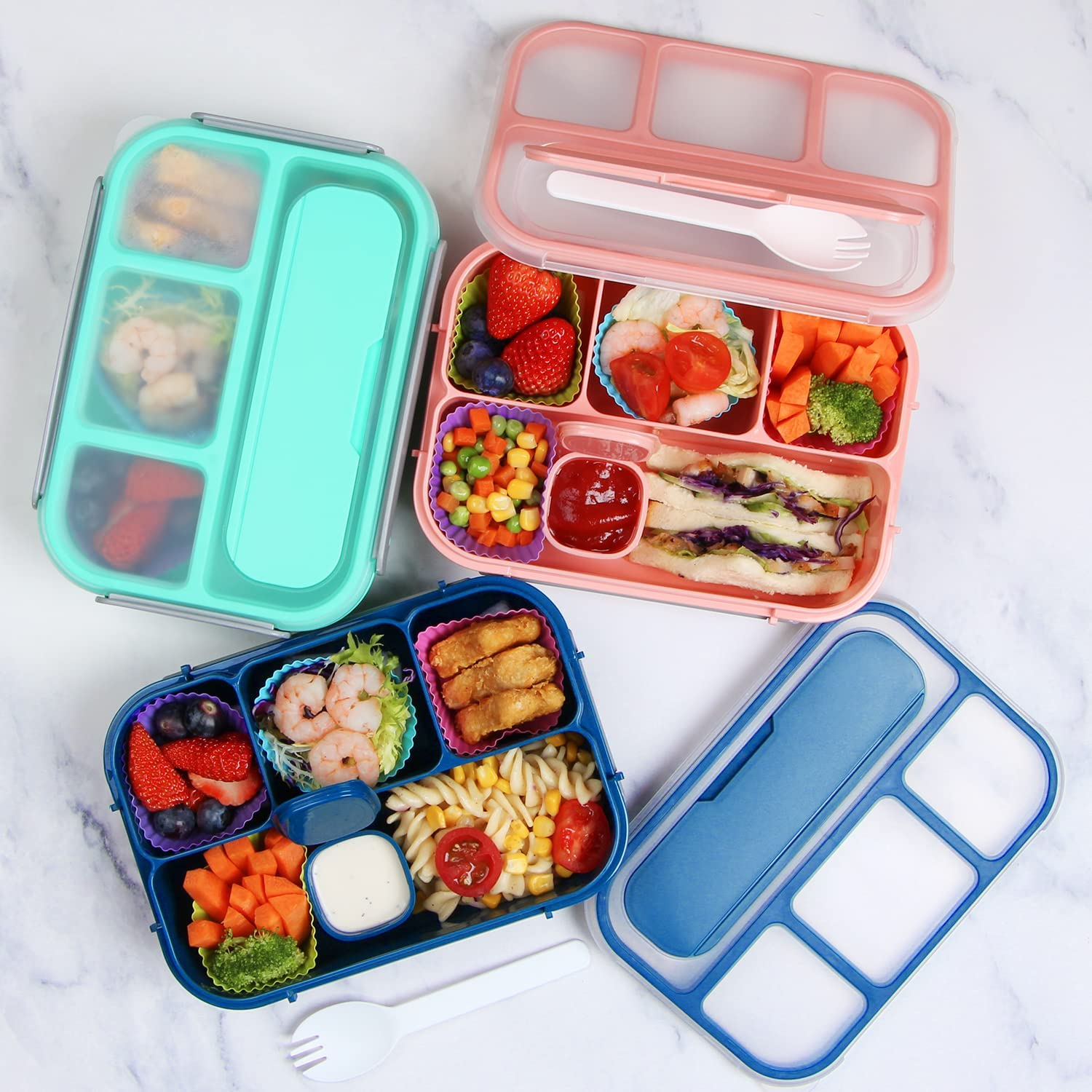 Mamix Bento Lunch Box Adult Lunch Box, Lunch Box Kids, Food Containers for Adults/Kids/Students, 1300ML-4 Compartment Bento Lunch Box (Pink) - Bright Blue image number 7