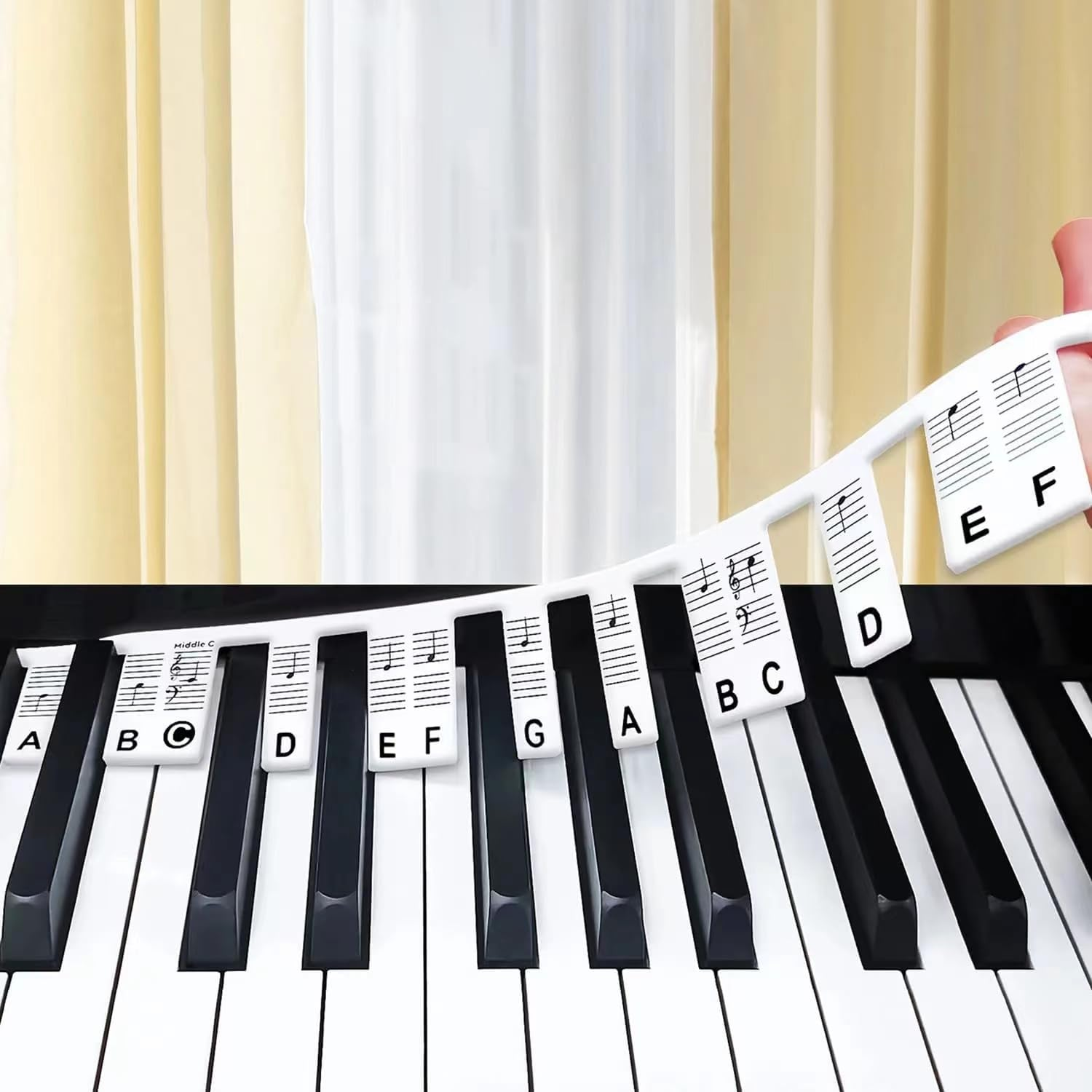 Removable Piano Key Stickers,Reusable Silicone Piano Keyboard Note Labels for Beginners and Kids,88 Keys Full Size,No Need Stickers (Black-88) image number 2