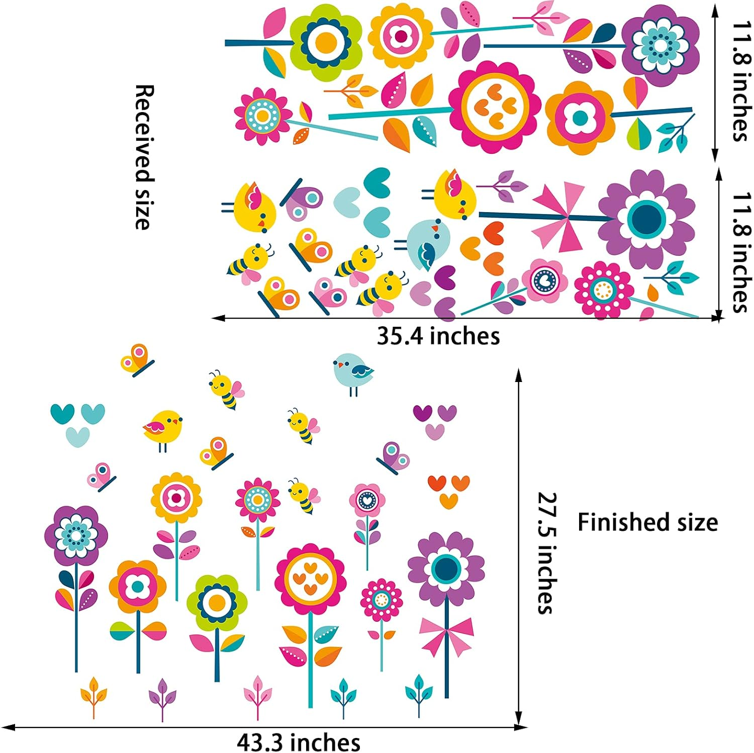 Flowers Wall Stickers for Kids Bedroom -Butterfly Bee Floral Wall Decals for Girls Room,Classroom,Nursery, Playroom- Removable DIY Peel and Stick Wall Art Decor image number 2