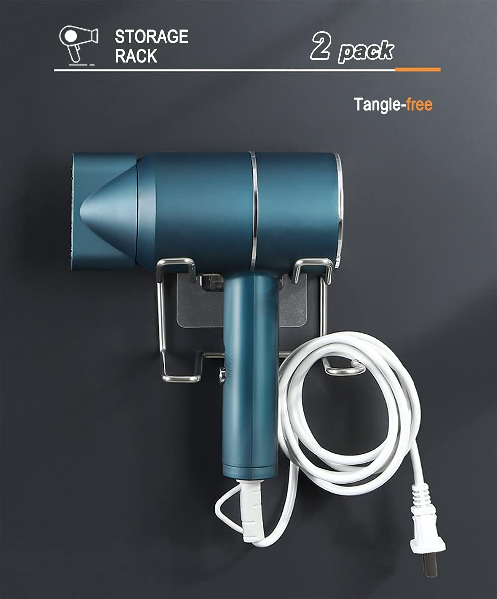 Centerz 2 Pack Hair Dryer Holder, Wall Mount Self Adhesive Waterproof Blow Dryer Rack Storage Organizer Hanger, Compatible with Dyson and Most Hair Dryers Appliance, Brush, Curling Iron, Straightener