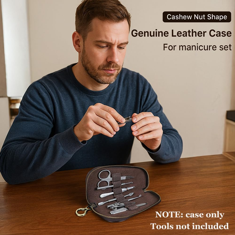 CONTACTS Full Grain Leather Manicre Set Case Travel Nail Clipper Pouch Empty for Men Personal Tools Pouch by Handmade (Case Only) image number 3