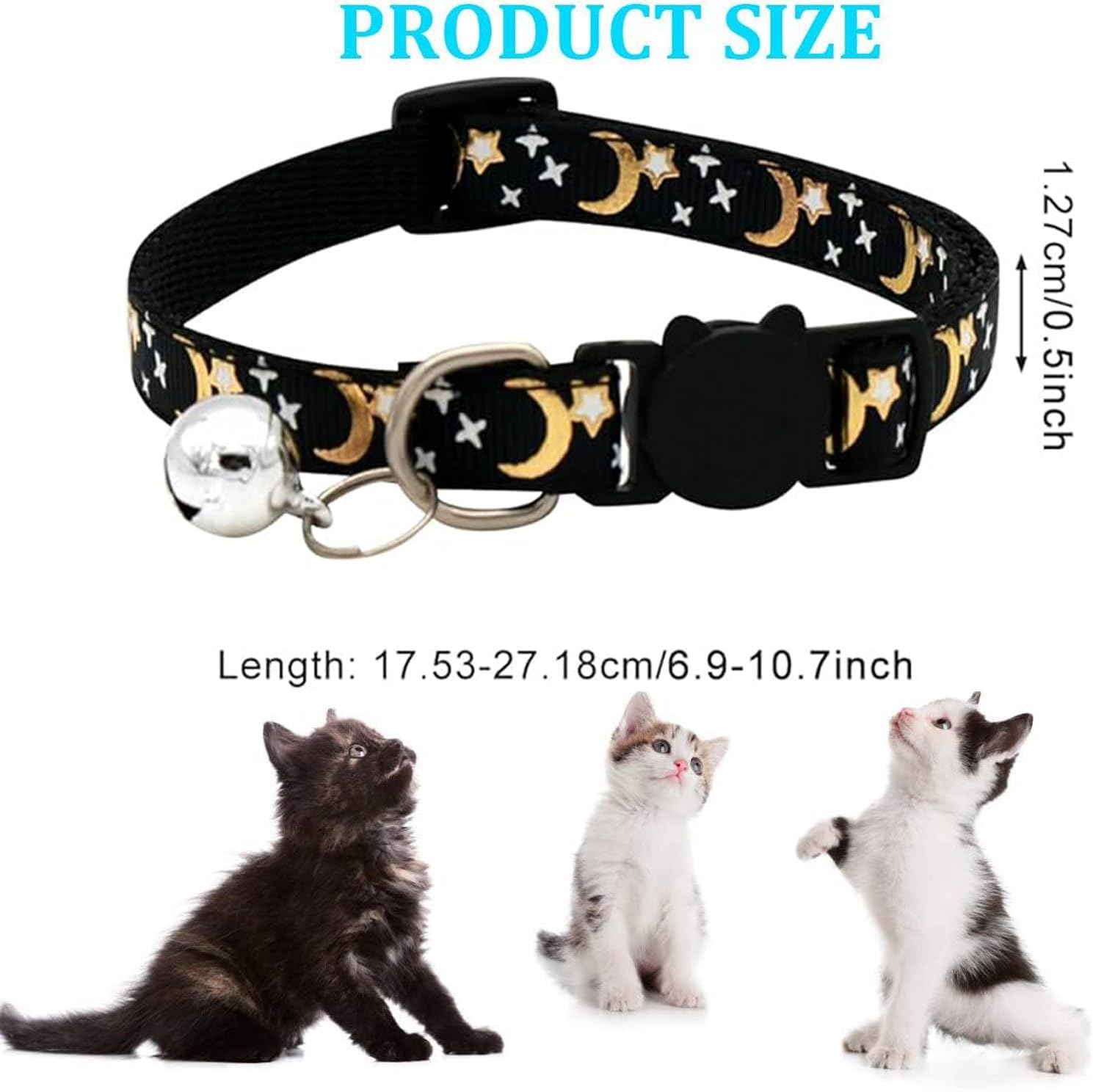 2PCS Glow in the Dark Cat Collars with Bell - Adjustable Breakaway Kitten Collars, Safe Stretch Clasp, Cute Moons & Stars Pendant for Indoor/Outdoor Cats