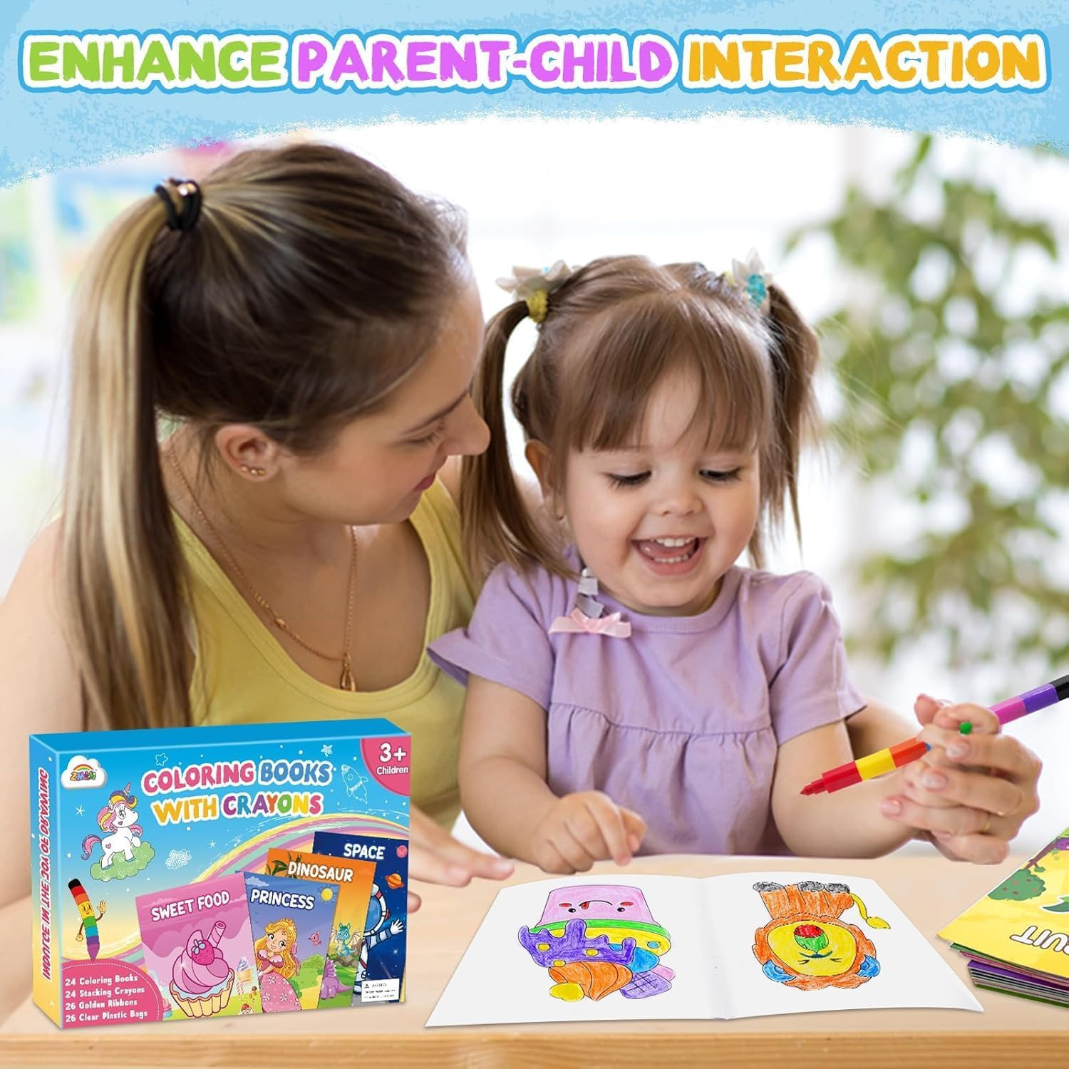 ZMLM 24 Coloring Books for Kids Party Favors with 24 Stacking Crayons Set 26 Gift Bags, Mini Coloring Books for Ages 4-8 Small Activity Books for Birthday Classroom Gifts Goodie Bag Stuffers image number 4