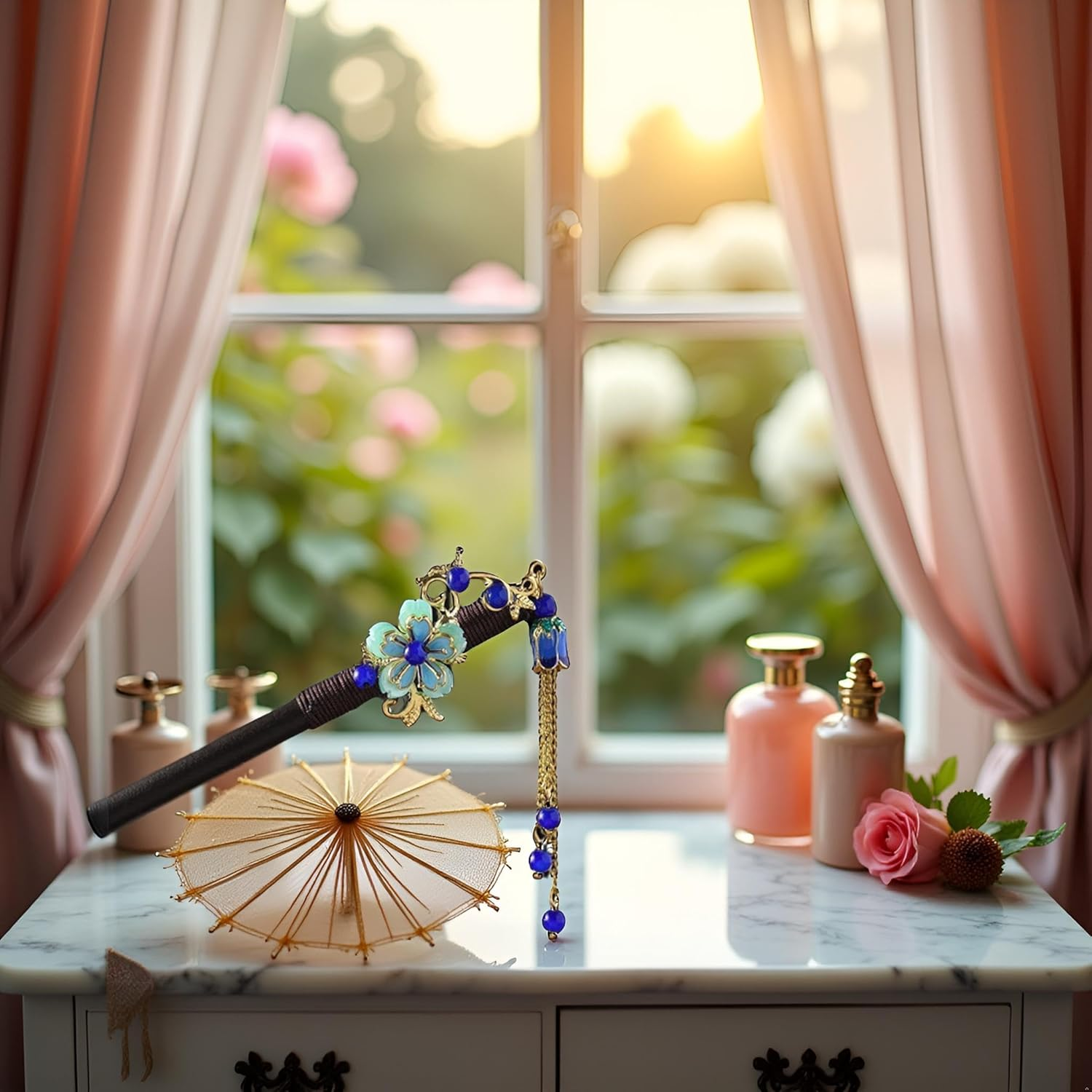 Jjlfresheners Blue Retro Vintage Flower Hair Stick - Wooden Hairpin with Tassel, Hair Securing for Wedding, Hairdressing, Hair Accessories for Adult Women - 1 Count image number 4