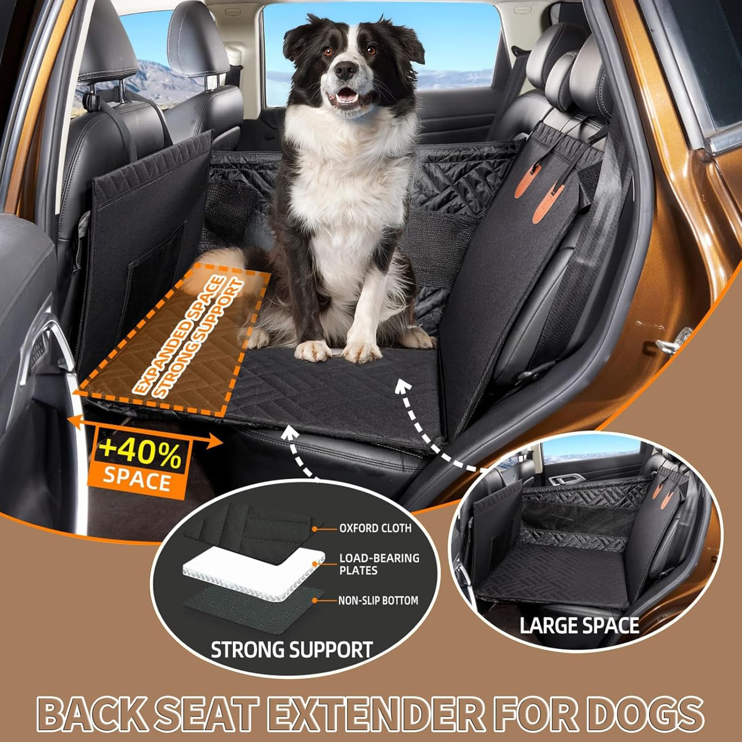 Large Dog Car Seat for Medium Dogs, Extender for Large Cover Back Hammock for Car Back Seat Dog Bed Mattress, Pet Car Seat for Car SUV Truck image number 4