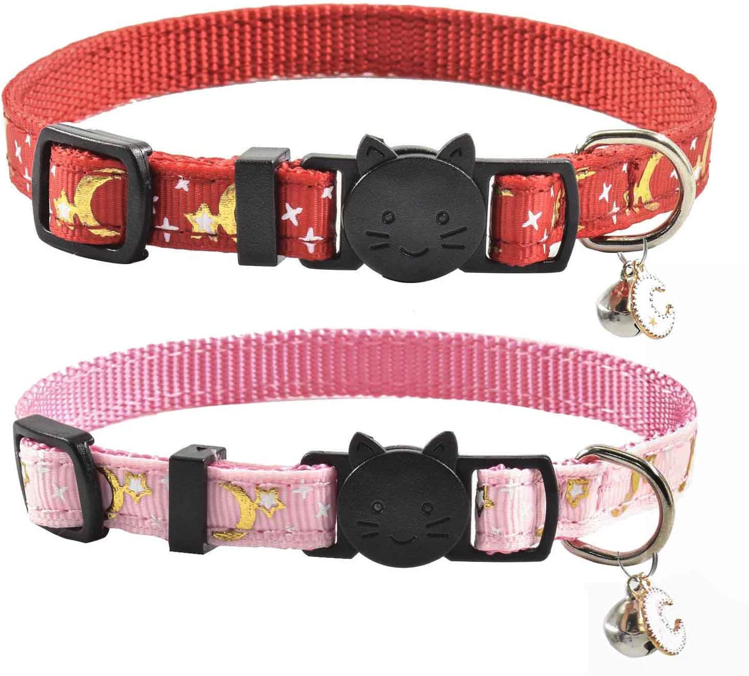 2 PCS Breakaway Cat Collar with Bell, Cute Adjustable Kitten Collars with Accessories (Blue Black)