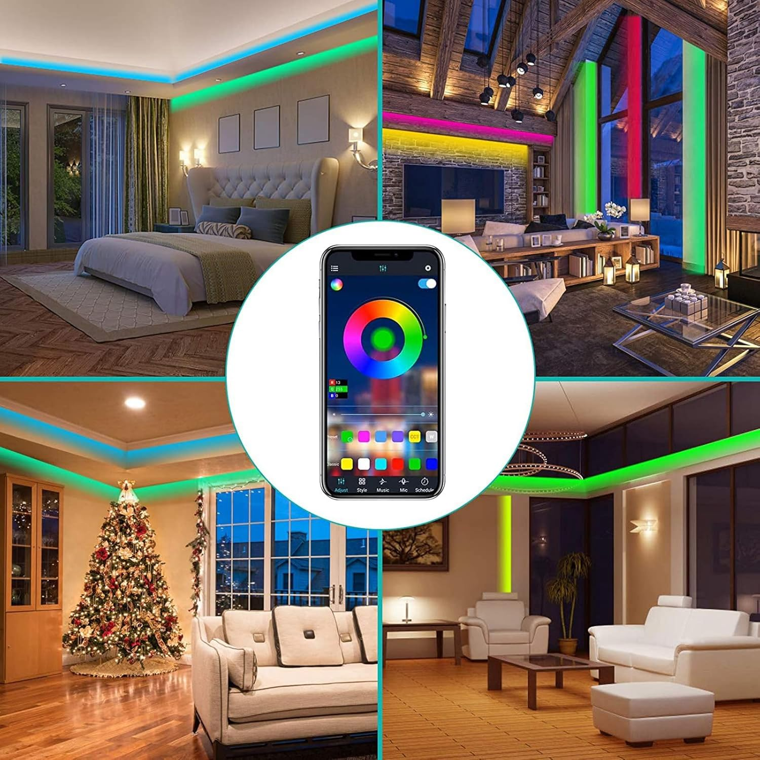 20M Ultra Bright Bluetooth Led Strips Lights,Aled LIGHT 2X10M 1200Leds 24V 5050 RGB Color Changing Flexible Rope Lights Kit Music Sync 44-Key Remote&App Control Non-Waterproof for DIY Home Decor image number 5