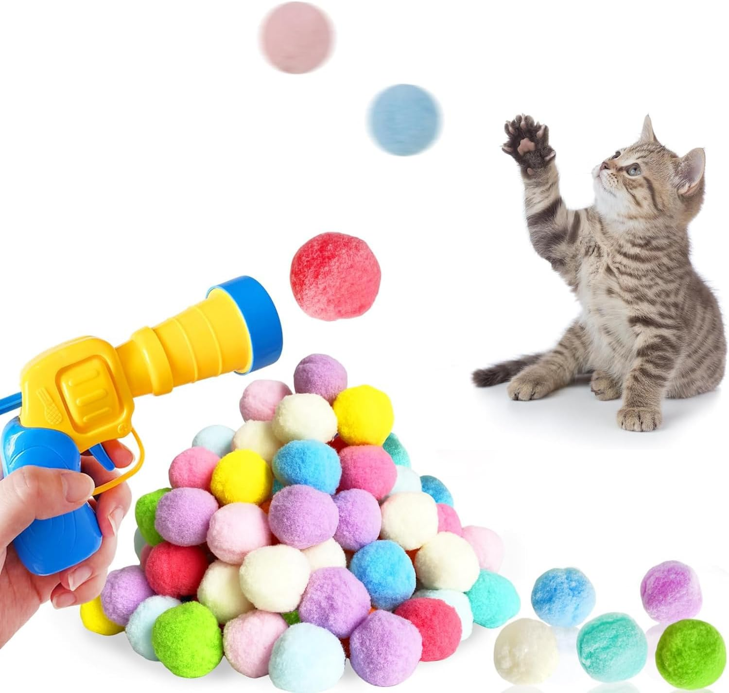 Norhogo Pack of 50 Cat Toy Balls with Cat Toy Launcher, Interactive Toy, Funny Cat Toys for Cats and Kittens, Toy for Indoor Pets, Cats, Dogs, Random Colour image number 6