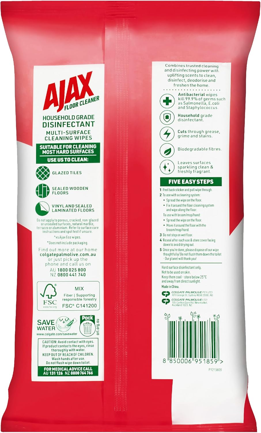 Ajax Floor Cleaner Multi-Surface Disinfectant Wipes Tropical Breeze, 26 Wipes image number 4