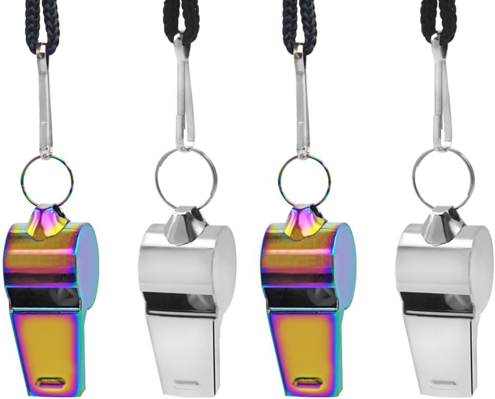 AFUNTA 4 PCS Whistle, Stainless Steel Coach Whistle with Lanyard, Loud Whistle for Emergency, Women, Refereeing, Footballing, Pet Training image number 3