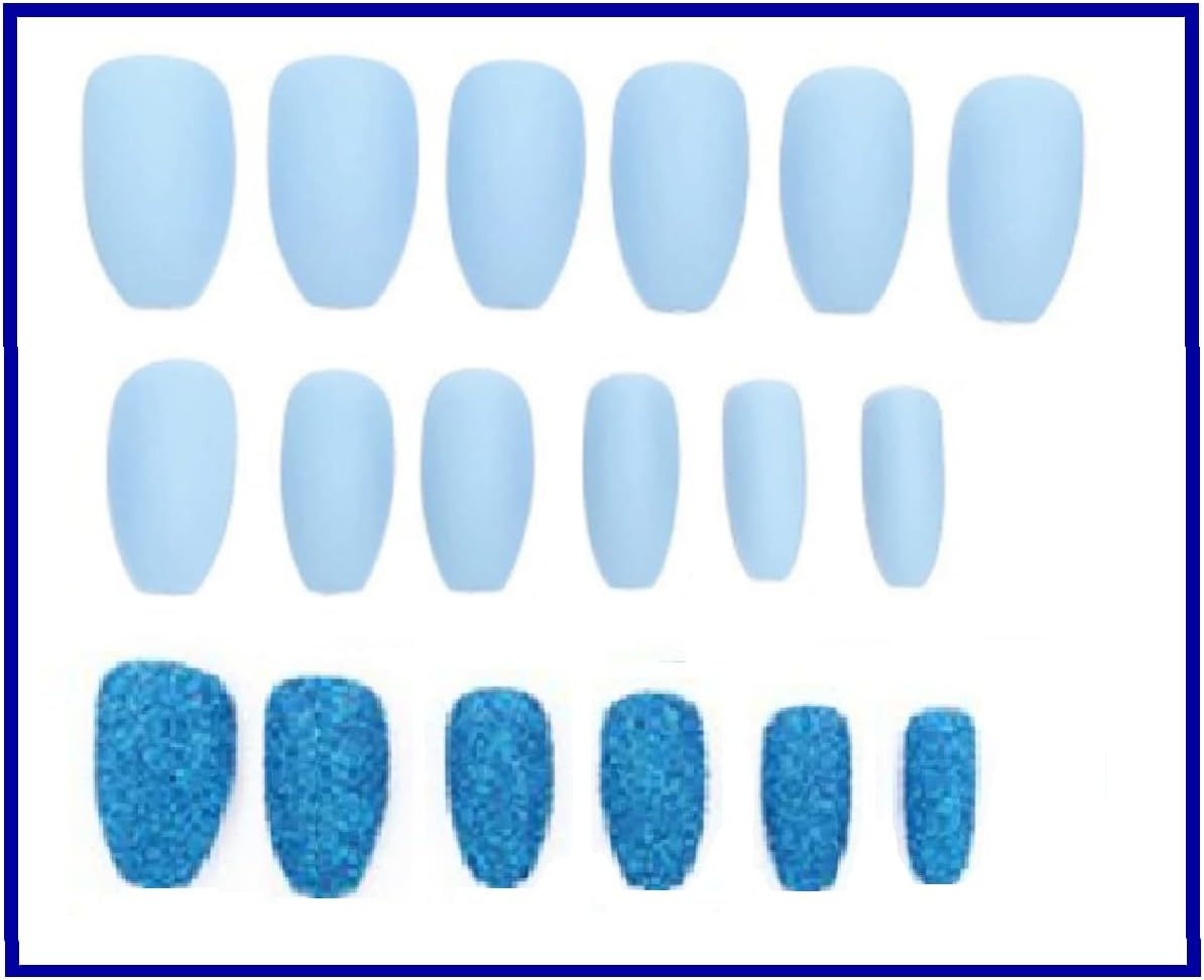 VIKSON INTERNATIONAL 24 Pcs Set of BLUE MATTE Finish Nails False Nails Acrylic Full Fake Nails with 1 NAIL GLUE STICKER SHEET image number 1