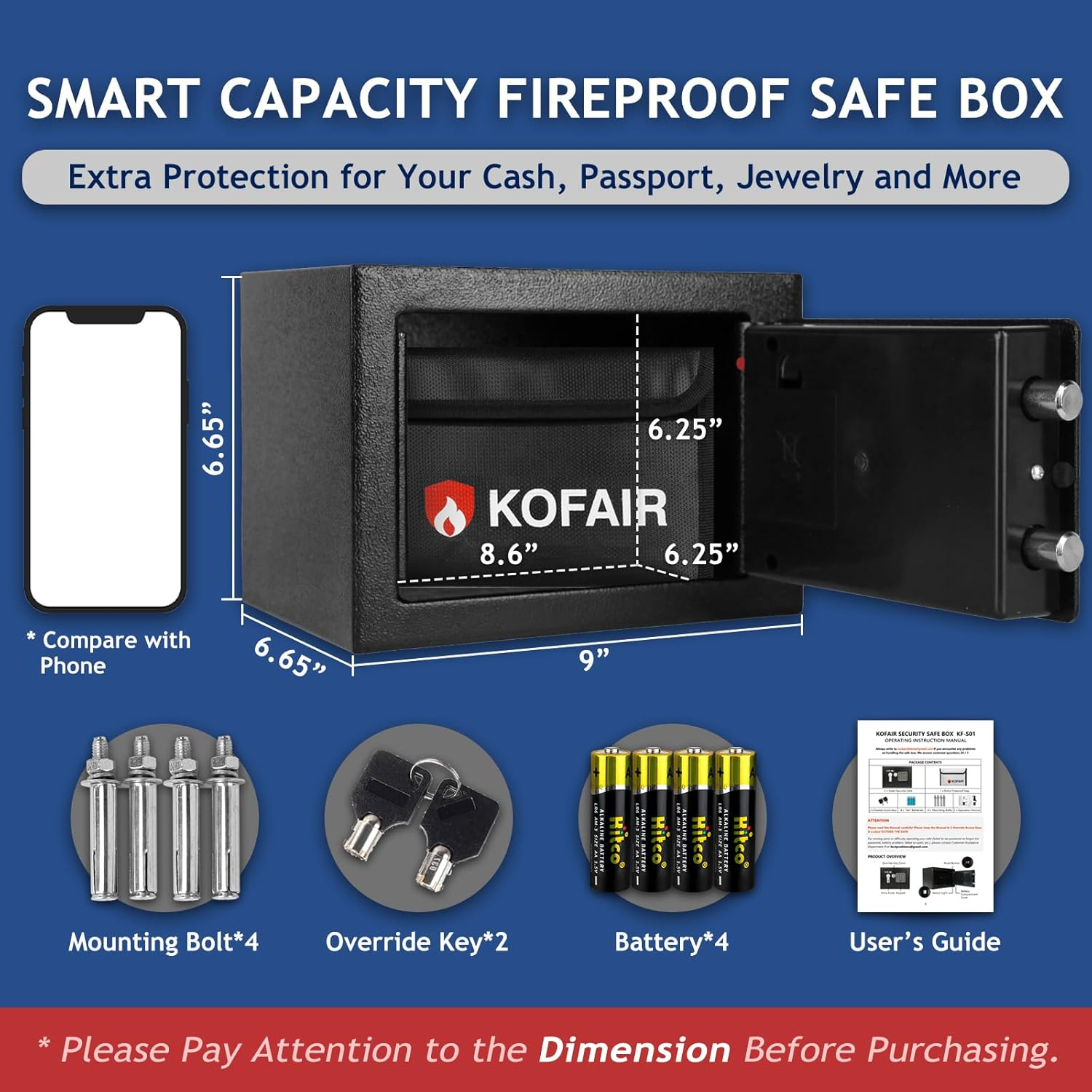 Small Safe Box Home Safe, Personal Safe Box Money Safe, Steel Mini Safe Box Keys, Digital Safety Box Sensor Light, Money Lock Box Fireproof Money Bag (0.23 Cubic Feet) KF - SAB - B01 Red image number 1