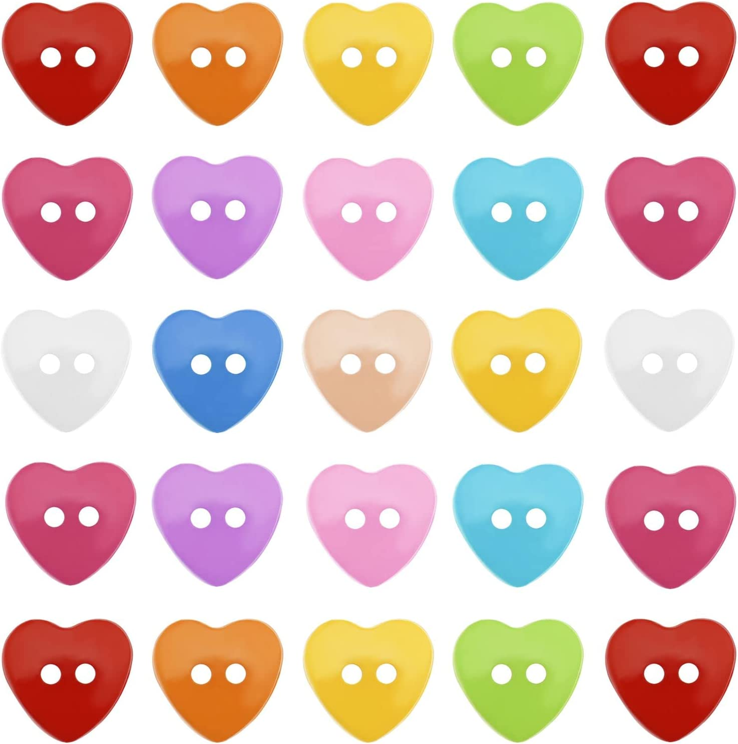 200Pcs Heart Buttons - Colourful Plastic Love Heart Shape with Two Holes for DIY Sewing Accessories, Clothing Making image number 4