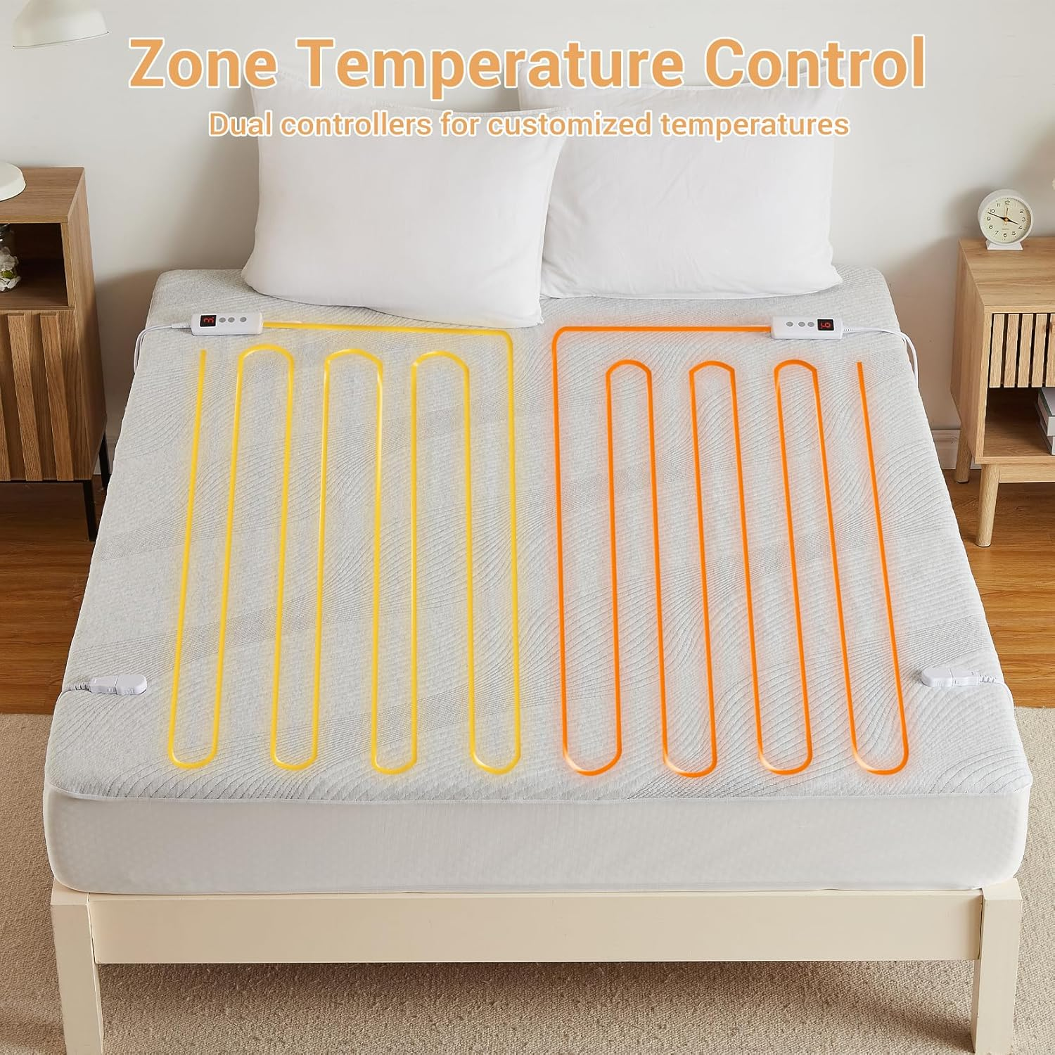 Dual Control Electric Blanket Queen 150X200Cm, Breathable Air-Layer Heated Underblanket with 10 Heat Level & 9 Hours Auto Off, Fully Fitted Heating Mattress Pad with Overheat Protection, Light Grey image number 3