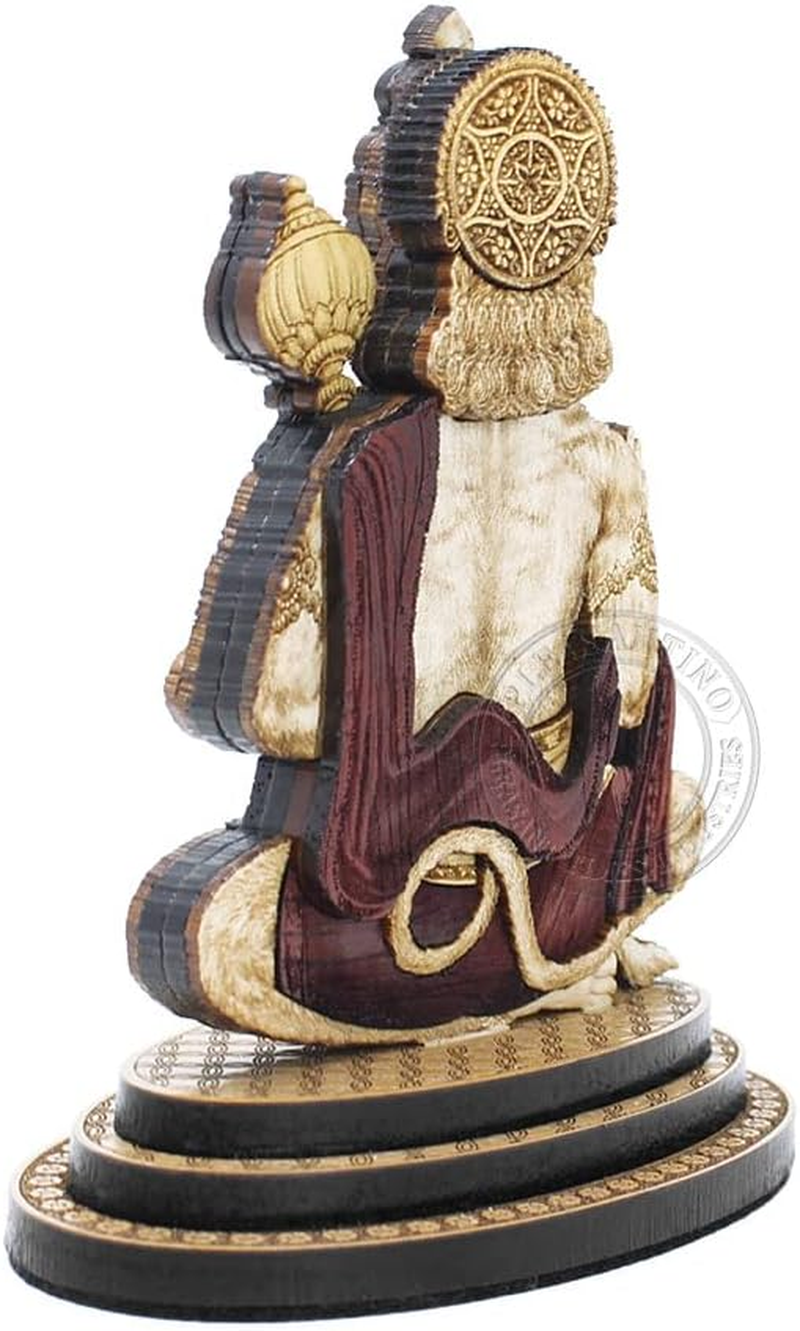 PLEASANTINO - 4 Inch Lord Hanuman (Ashirwaad) Wood Carved Statue in Exotic Hard Woods - Multi Layered Hand Made Wooden Hindu God Bajrang Bali Idol for Car Dashboard, Home, Office, and Travel image number 2