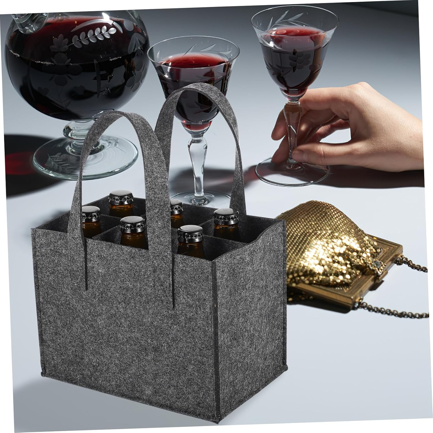 AUTSUPPL 4Pcs Reusable Felt Wine Carrier Bag with Divider for Bottles Soft Thick Material Tote for Travel Picnic Camping Multipurpose Bottle Storage and Handbag Portable Handle Design image number 3