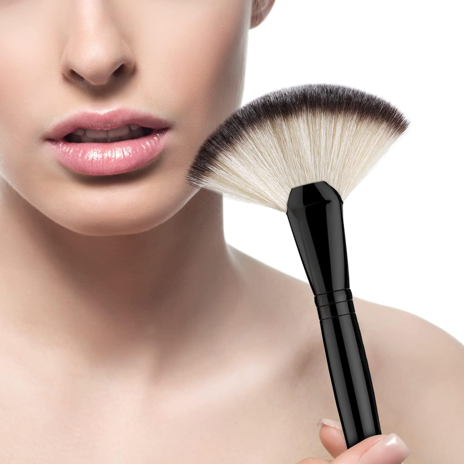 Fan Makeup Brush, Luxspire Professional Highlighting Make up Brush Blush Bronzer Cheekbones Brush, Single Large Soft & Dense Face Bulsh Powder Foundation Brushes Make up Tool, Black, Black, 5.51X1.69 Inch (Pack of 1), Makeup Brush image number 6