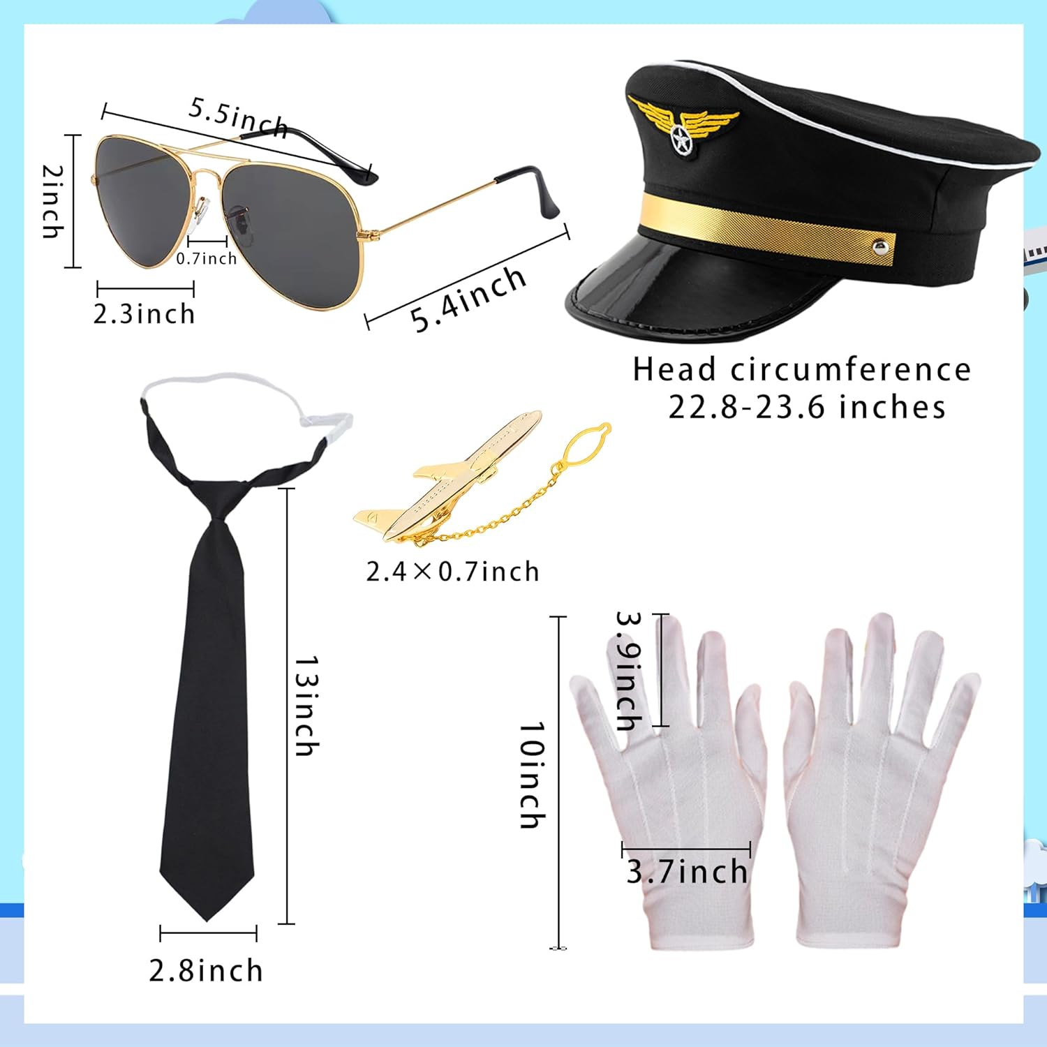 Jevenis Airplane Captain Costume Airline Pilot Hat Accessories for Adults Teens Captain Halloween Party Cosplay Supplies Sunglasses image number 2