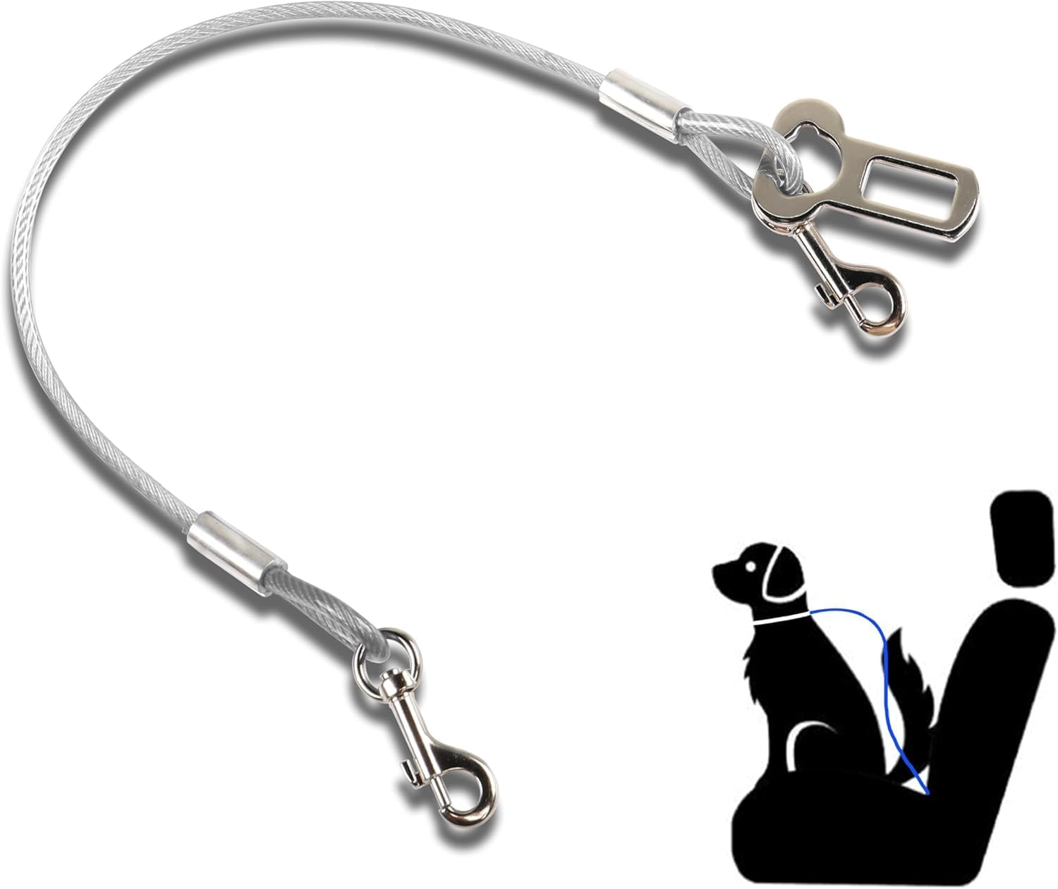 80 CM Dog Seat Belt Harness for Car, Chew Proof Tether Cable Dog Vehicle Seatbelt Safety Restraint, 360&deg; Rotation Hook Steel Cable Dog Headrest Support image number 4