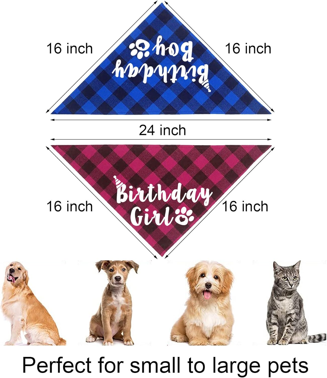 Plaid Dog Bandanas for Birthday Party Supplies (Blue and Pink) - Blue image number 2