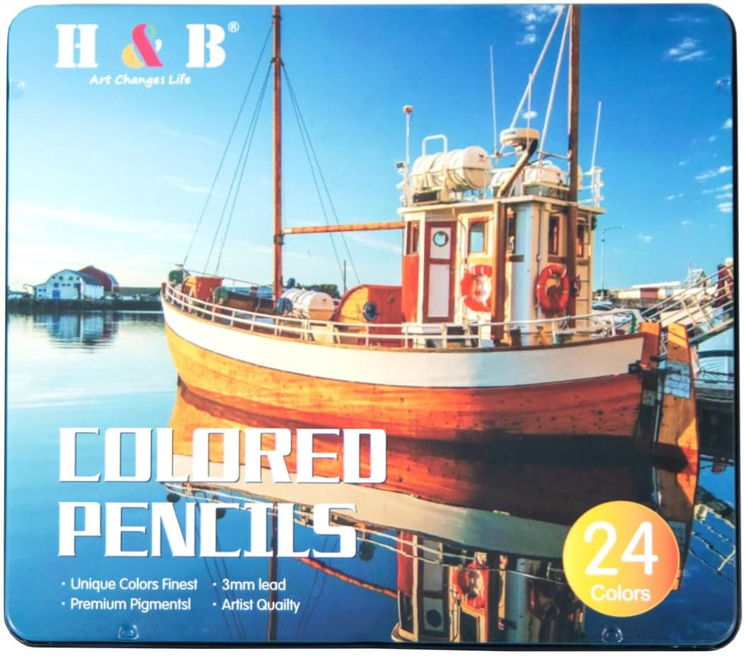 Colouring Pencils Set 24 Colors Oil Based Professional Art Supplies in Metal Tin Box Includes Sketchbook Perfect for Students Artists Art Beginners Ideal Christmas New Year image number 6