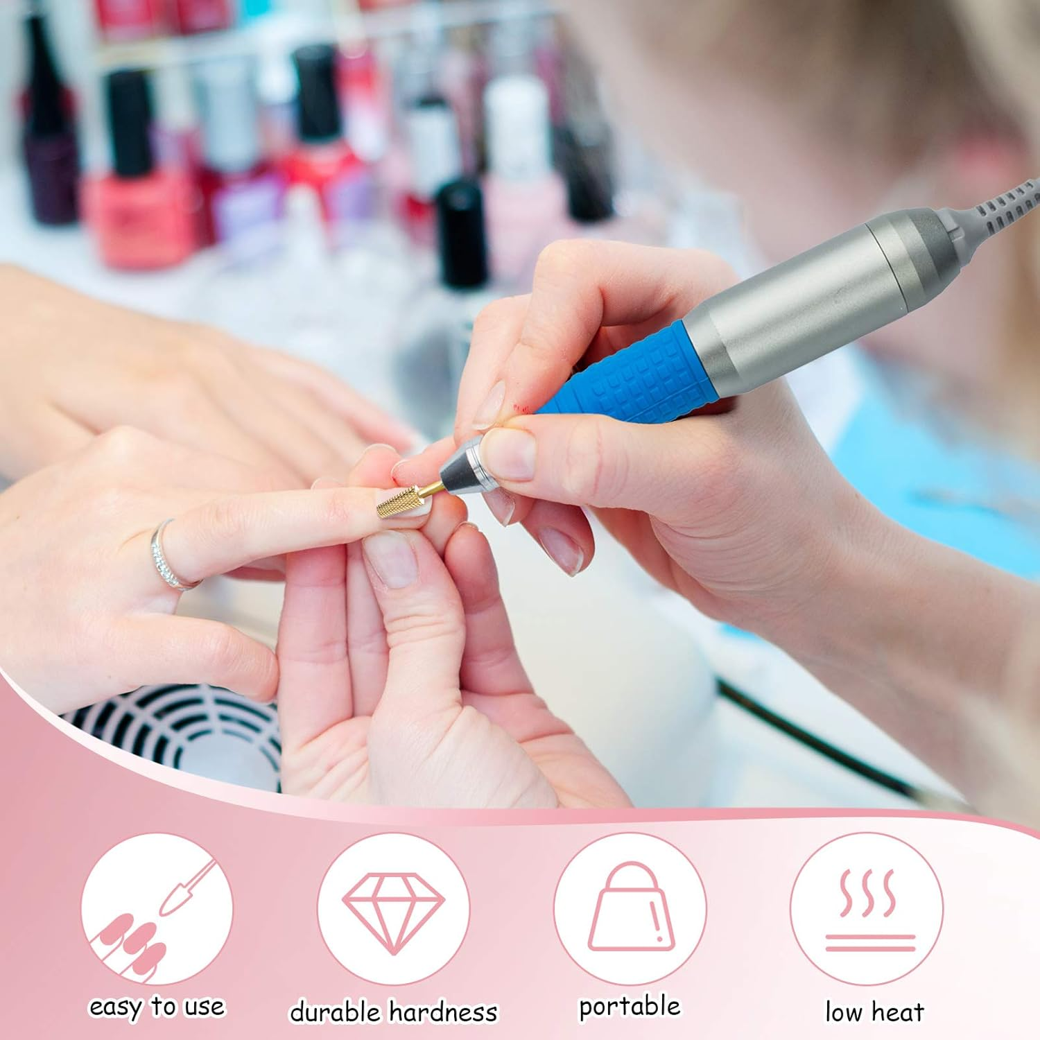 3 Pieces Tapered Barrel Carbide Nail Drill Bit, 3 Sizes Carbide Nail Drill Bit Acrylic File Cuticle, Art Tools for Gel Manicure Pedicure(Xf, F, M,Gold) image number 5