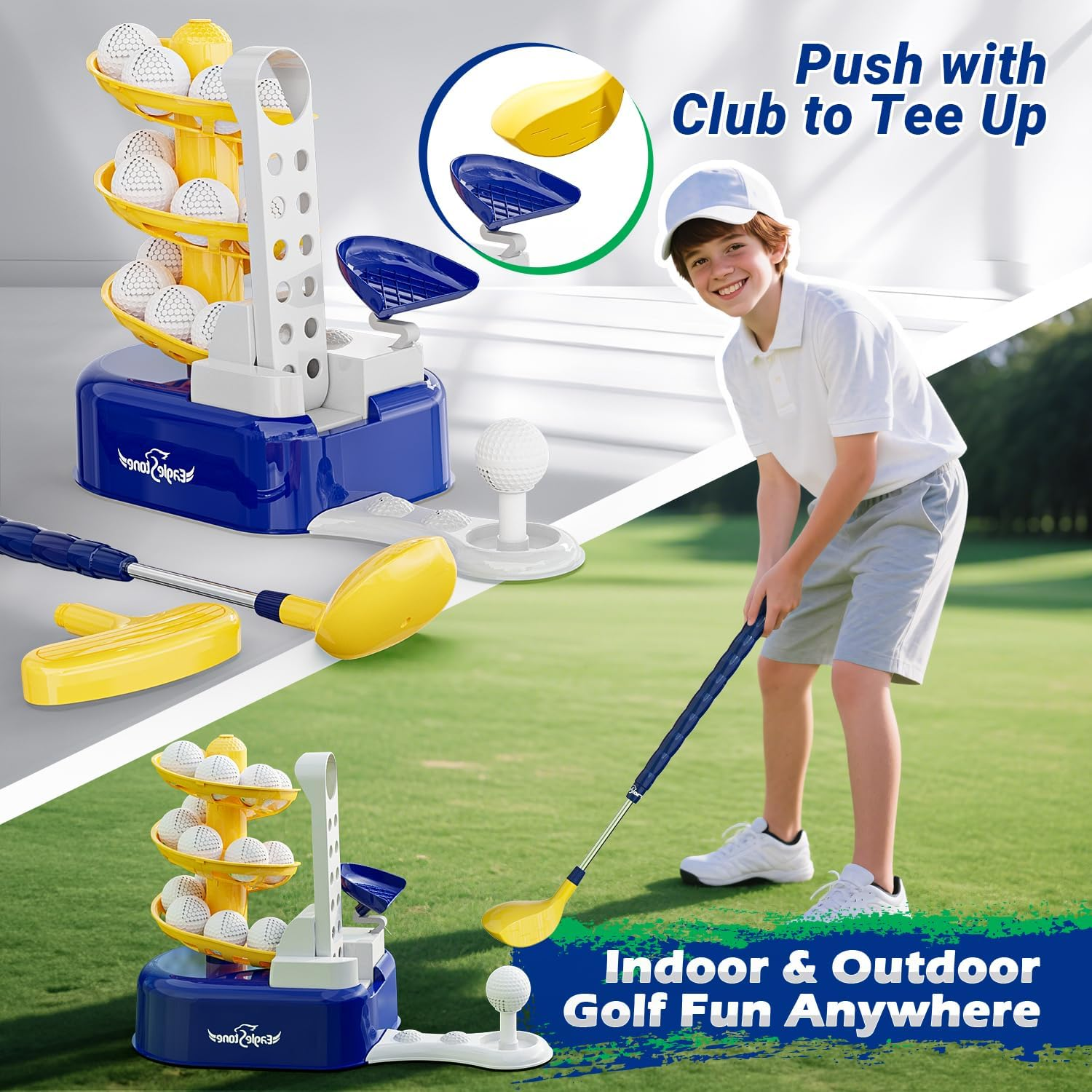 Eagle Stone Kids Golf Toys Set Outdoor Lawn Sport Toy with 15Pcs Training Golf Balls & Clubs Equipment, Indoor Exercise Game, Portable outside Yard Active Gifts for 3 4 5 6 7 8 Year Olds Boys Girls image number 6