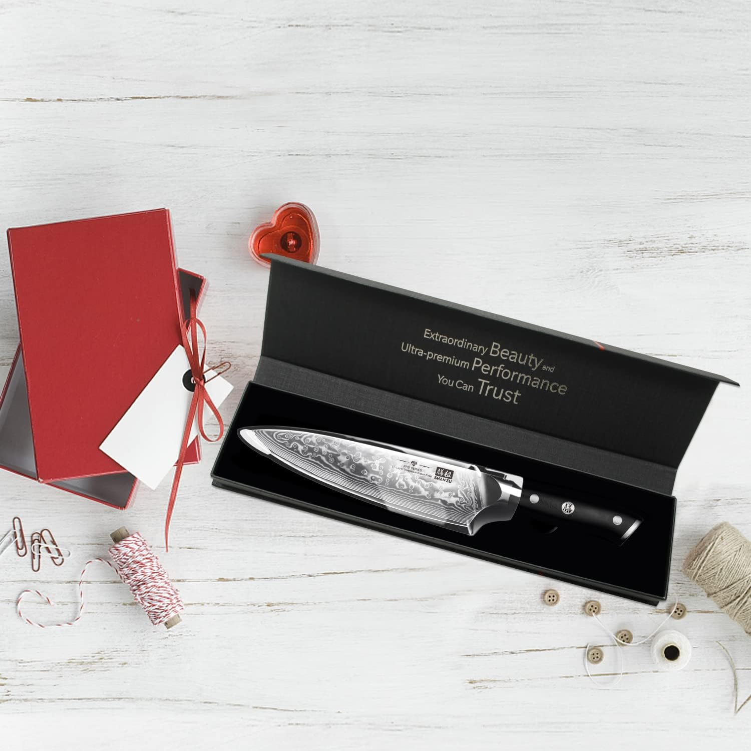 SHAN ZU Chef Knife 8 Inch Japanese Steel Damascus Kitchen Knife, Professional Kitchen Knives Sharp High Carbon Super Steel 67 Layers Kitchen Utility Knife with G10 Handle image number 4