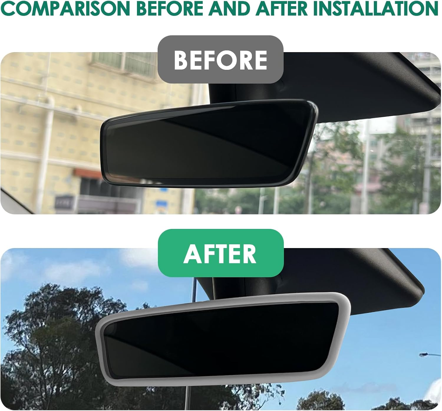 Rear View Mirror Protector Frame Compatible with Model 3 Y X S Semi 2014-2024 Interior Rearview Mirror Cover Accessories Silicone Decorations Center Console Decorate Protect for Gift (Grey) image number 4