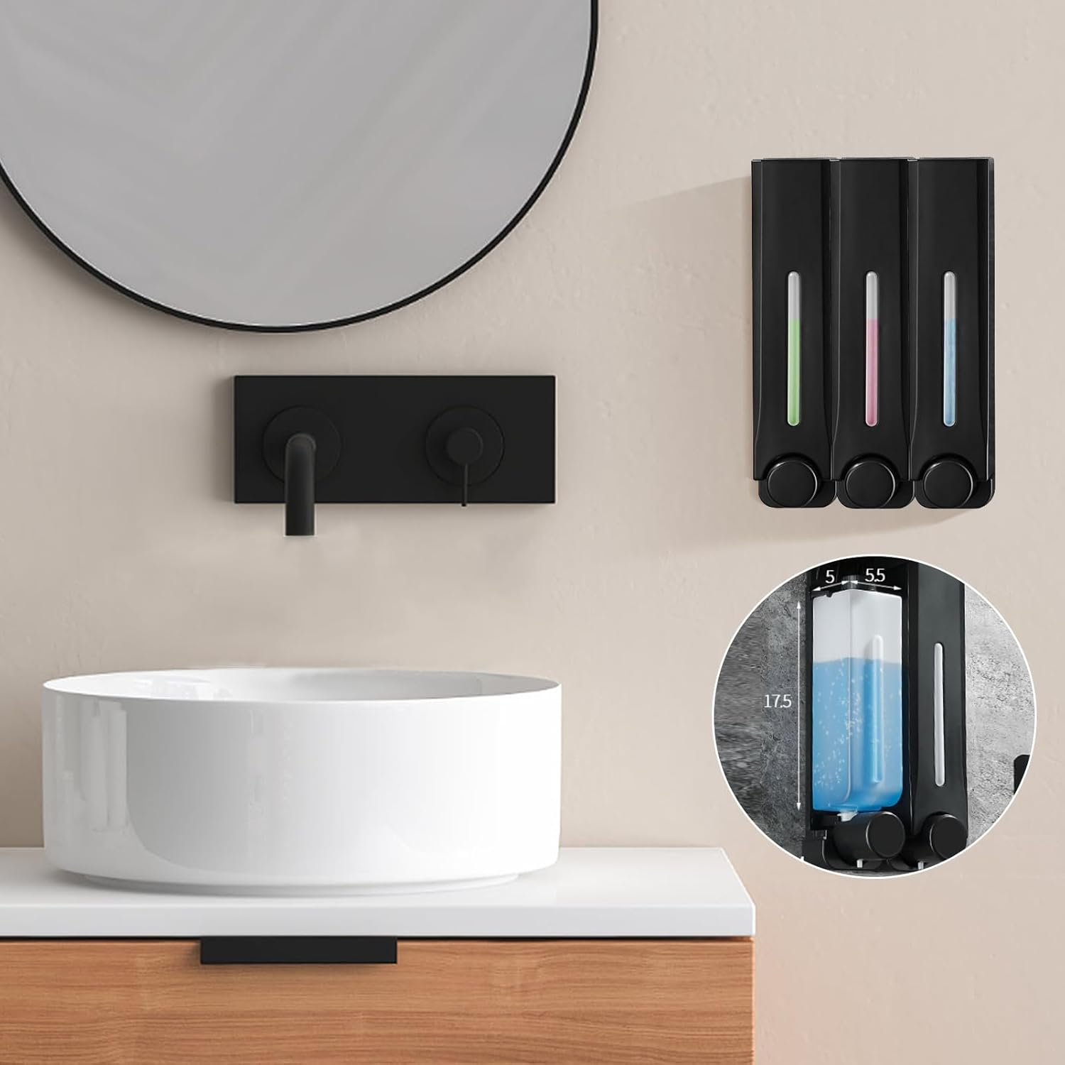 Wall Mounted Soap Dispenser, 500Ml Capacity Shower Shampoo Dispenser, Single Head Modern Multifunctional ABS Housing Lotion Holder for Bathroom, Commercial (Black) image number 1