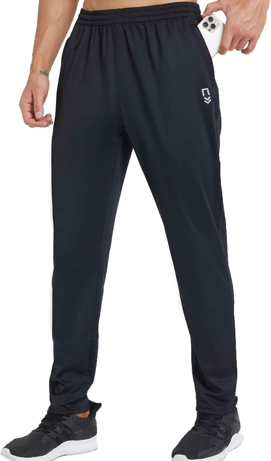 ZENGVEE Sweatpants for Men with Zipper Pockets Open Bottom Athletic Pants for Jogging, Workout, Gym, Running, Training