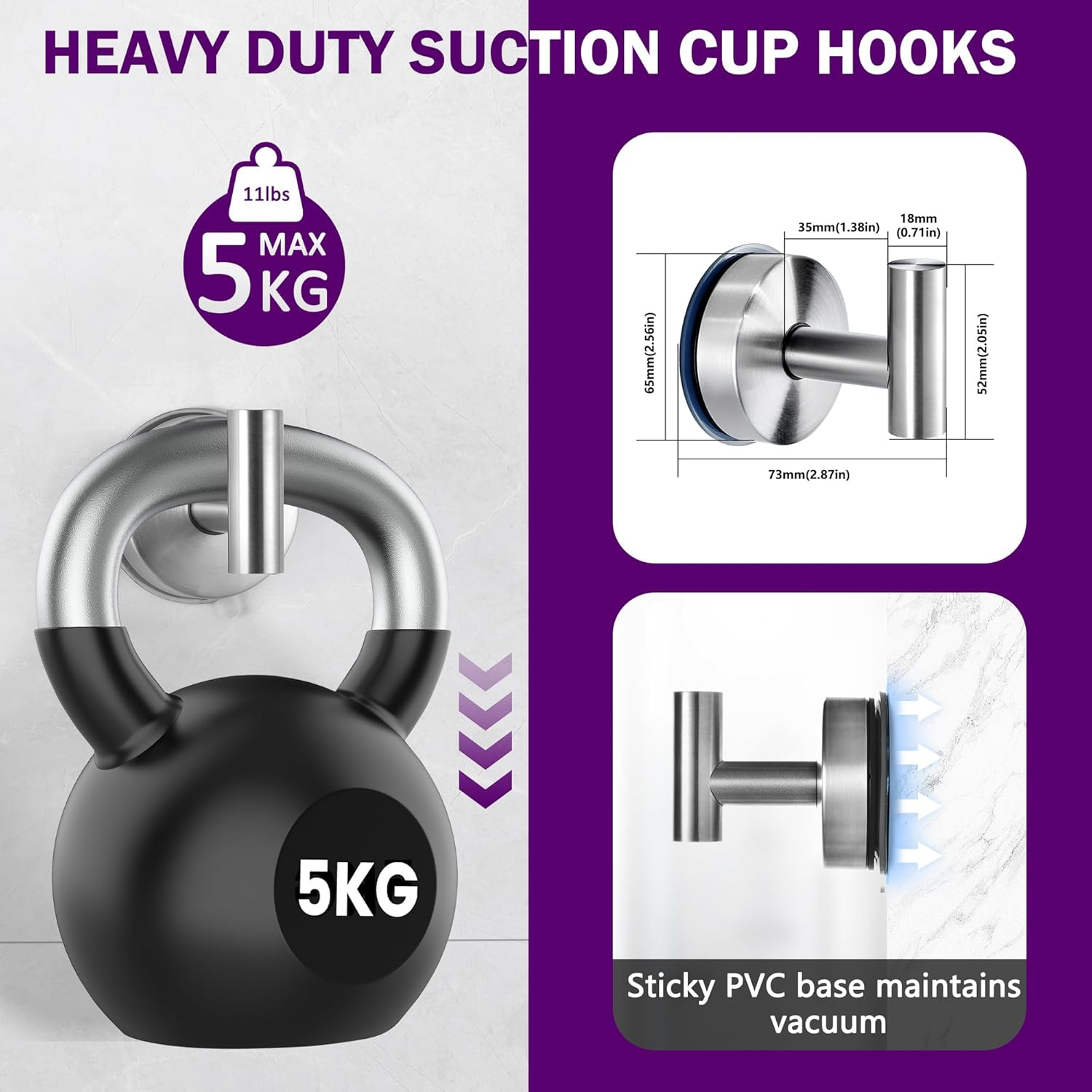 JOMOLA Suction Cup Hooks Shower Wall Stainless Steel Vacuum Shower Hook Heavy Duty Bathroom Suction Towel Holder for inside Shower Coat Hooks Wall Hanger for Door Glass Kitchen Brushed Silver 4Pcs