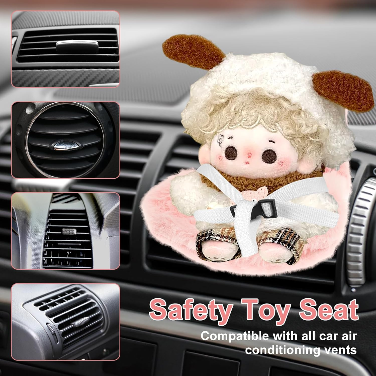 Car Seat for Dolls Car Seat Decor with Soft Furry Cushion Car Ornament for Decorative Car Sofa Seat Cute Air Vent Decor to Display Doll Toy (Pink) image number 4