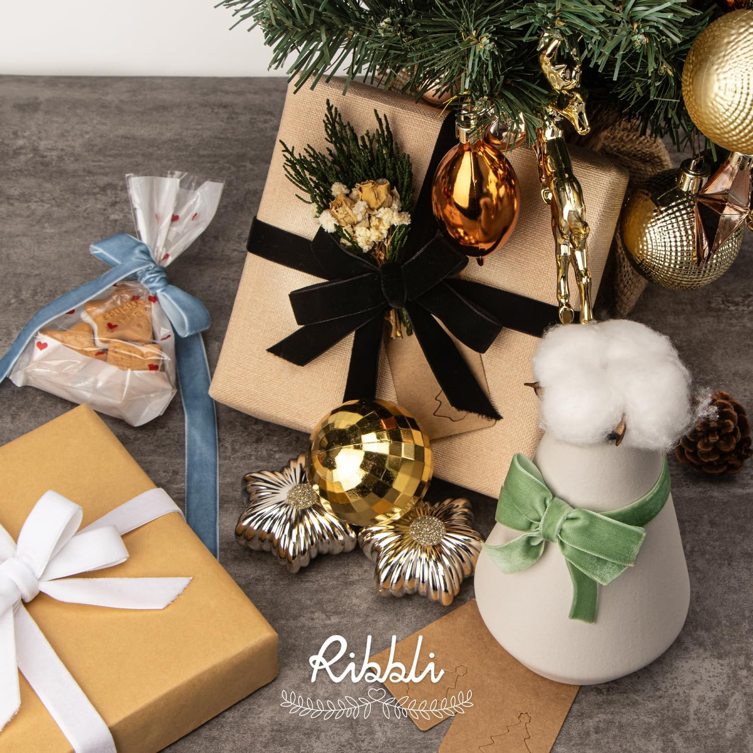 Ribbli Polyester Black Velvet Ribbon,5/8 Inches Continuous10-Yard Spool,Christmas Ribbon for Gift Wrapping,Floral Bouquets, Home Decor image number 1