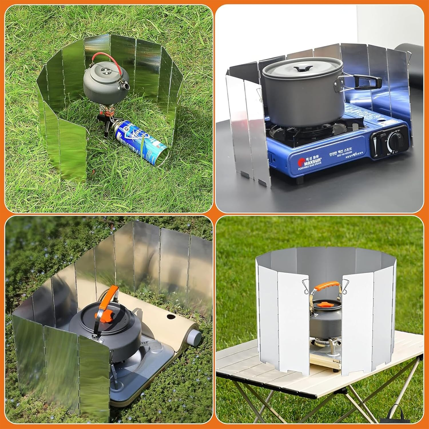 Folding Camping Stove Windscreen 12 Plates Aluminum Camping Stove Windshield with Carrying Bag Portable Camp Stove Wind Screen Outdoor Cooker Butane Burner Wind Shield