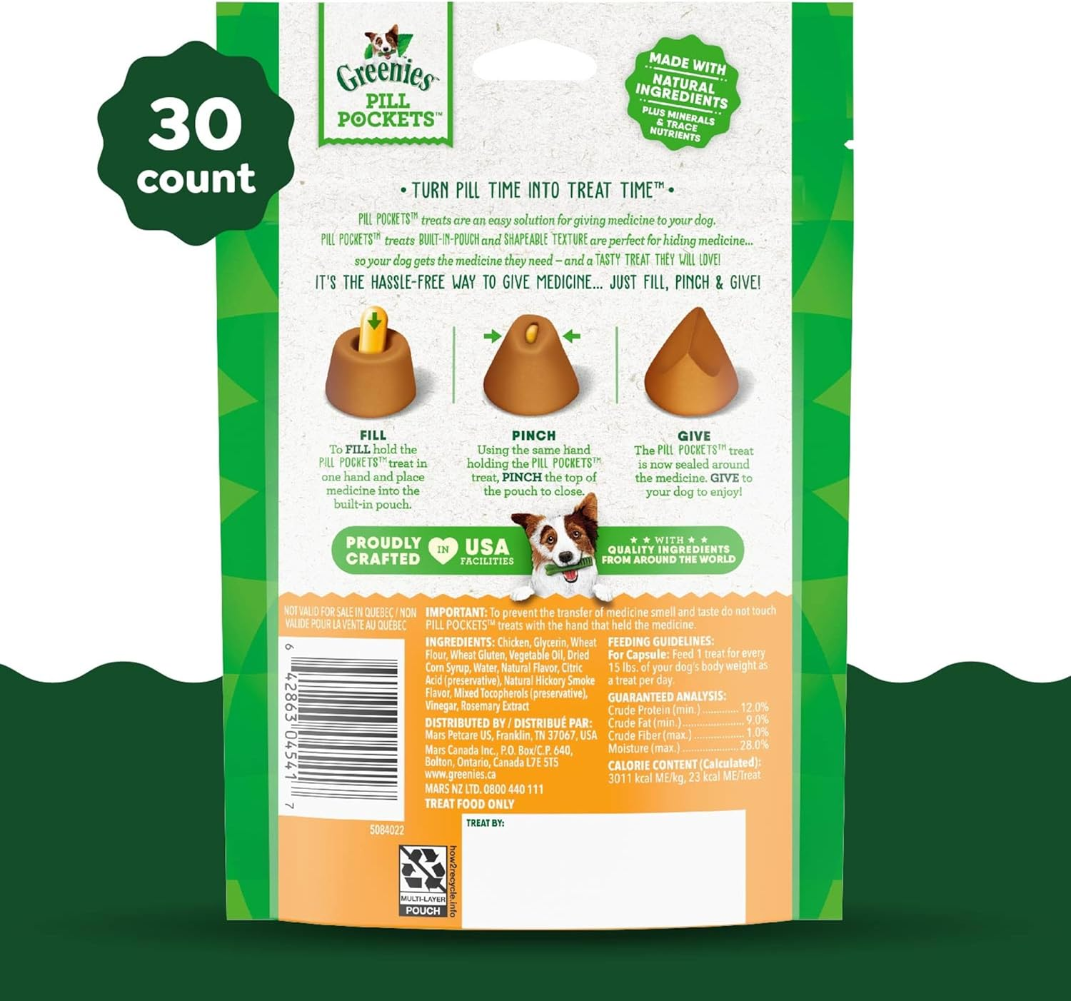 GREENIES Pill Pockets for Dogs Capsule Size Natural Soft Dog Treats, Chicken Flavor, 7.9 Oz. Pack (30 Treats) image number 3