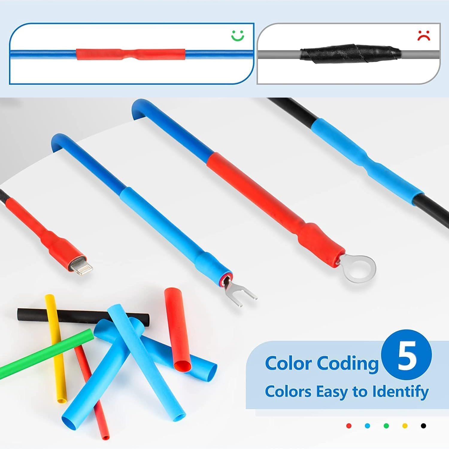 560 Pieces Heat Shrink Tube 2:1, Wire and Cable Wrapping Assortment Electrical Insulation Heat Shrink Tubing Kit with Box for DIY (5 Colors/12 Sizes), Black, Red, Blue, Yellow, Green