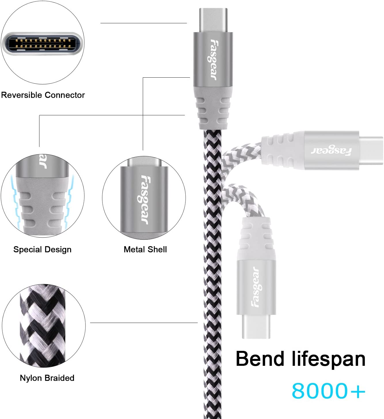 USB C to USB B Printer Cable Fasgear 1 Pack 16.5Ft/5M USB 2.0 Type C to Type B Scanner Braided Cord Compatible for Sam-Sung Brother Epson HP Canon Printer|Yamaha Digital Piano Midi Keyboard DAC |Gray image number 2