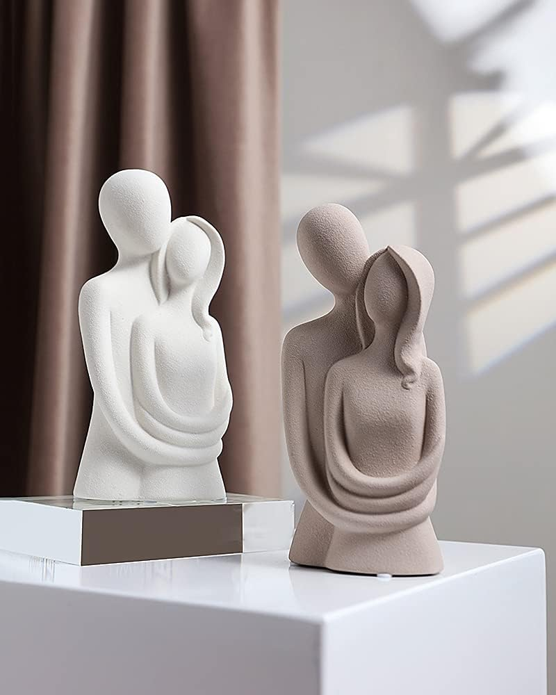 HYFAN Love Statue Hugging Couple Ceramic Decor Romantic Ornament Figurine Gift Meaningful Sculpture for Bedroom Home Office Shelf Desktop Decoration (White) image number 5