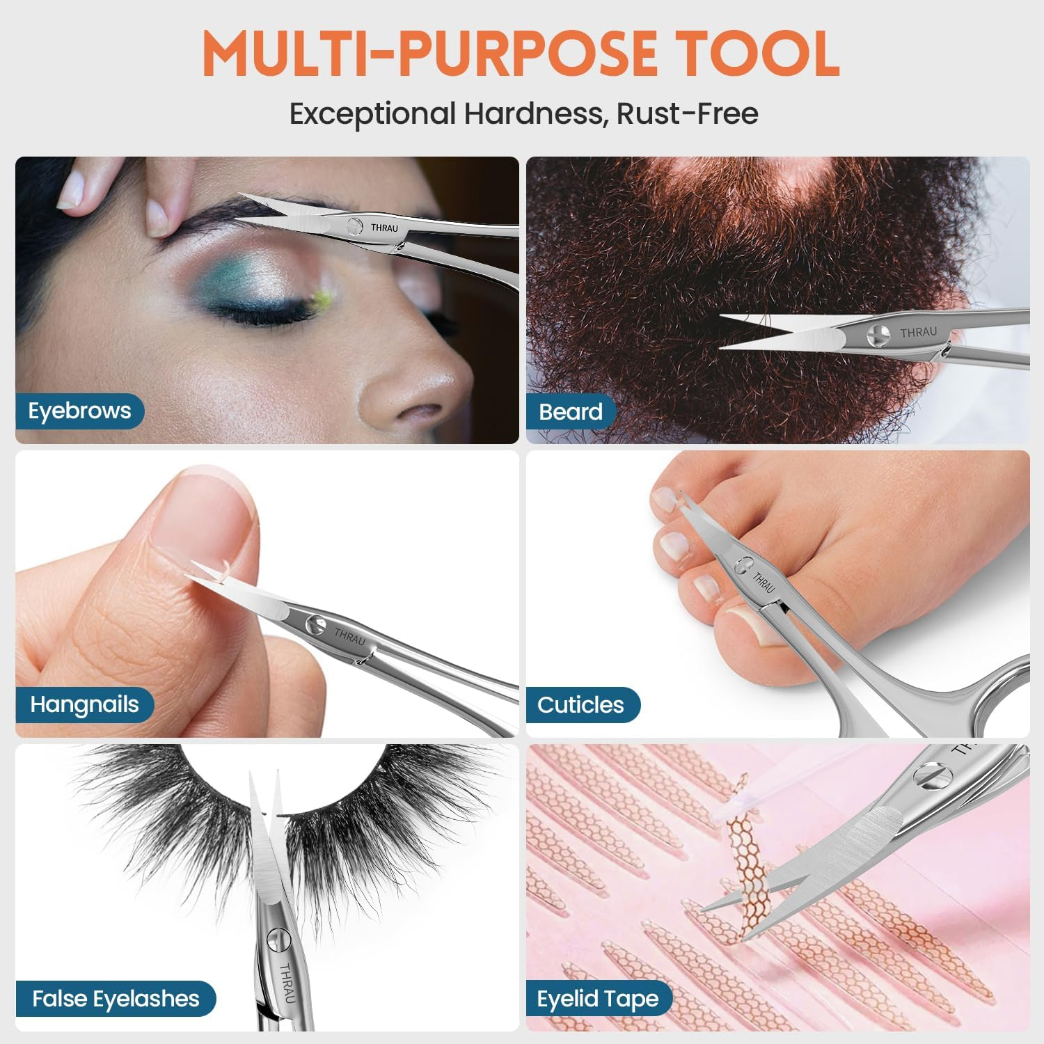 THRAU Right-Handed Cuticle Scissors &ndash; Surgical Grade Stainless Steel with Sharp Curved Tip for Cuticles, Nails, Eyebrows, Eyelashes, Nose Hair & Beard &ndash; Ideal for Manicure & Precise Grooming image number 2