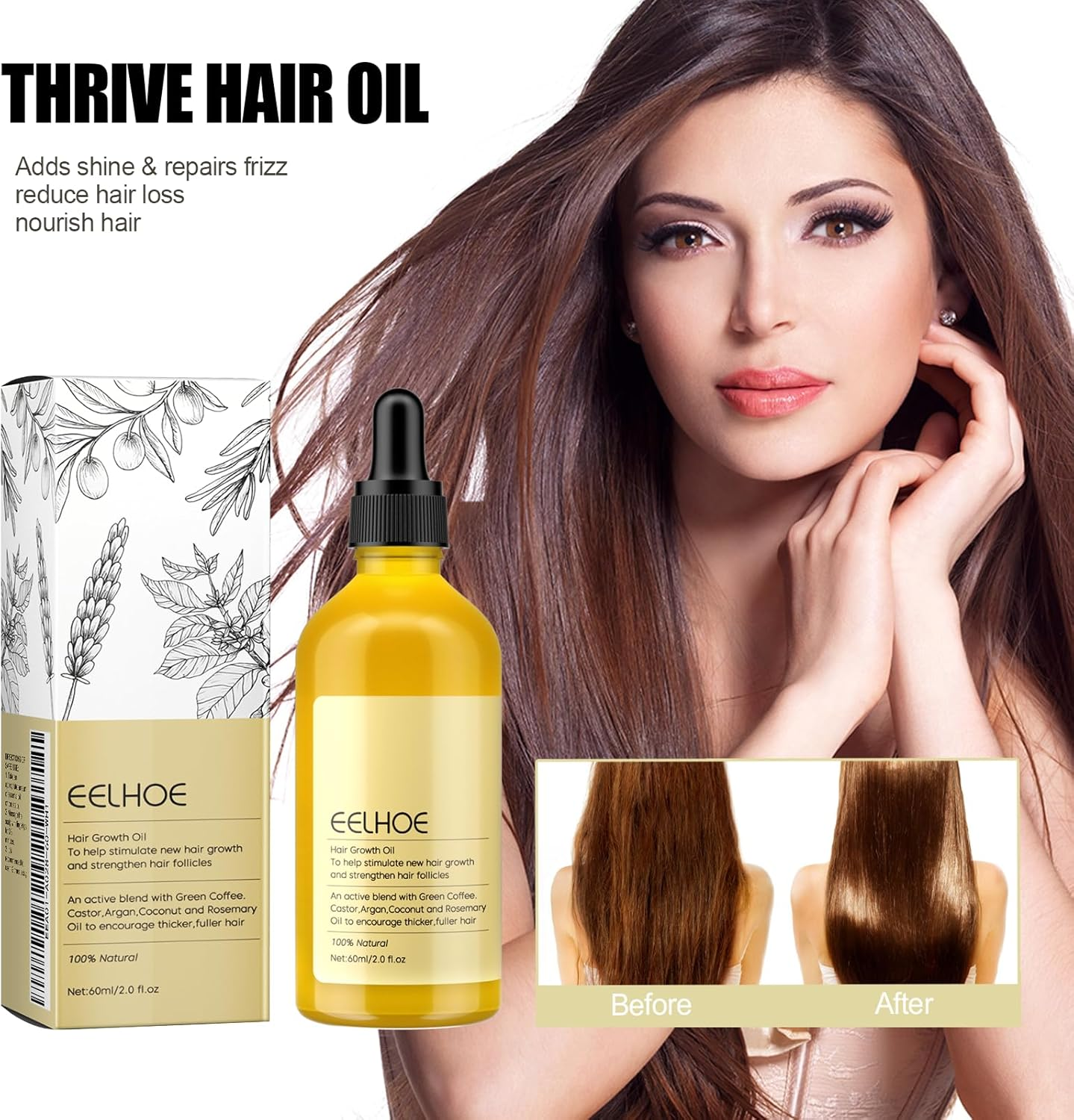 Thrive Hair Oil, Natural Growth Treatment with Green Coffee and Argan Oil, Anti-Hair Loss Treatment, Strengthens & Nourishes Hair Follicles, Reduces Breakage for Thicker 60Ml (2Pcs) image number 4