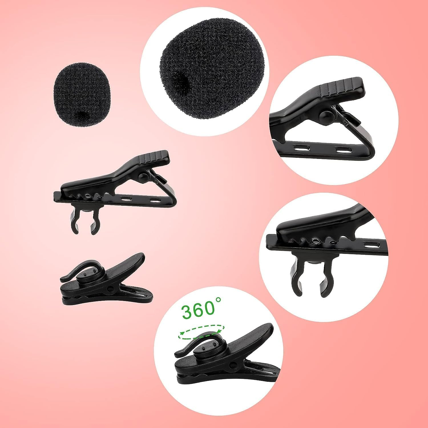 12Pcs Lavalier Microphone Clip Metal Tie Clips with 12Pcs Foam Windscreen Cover, Lapel Microphone Replacement Kit, Shirt Clip, Metal Lapel Mic Clips Sponge Cover Kit Mental Lavalier Microphon image number 6