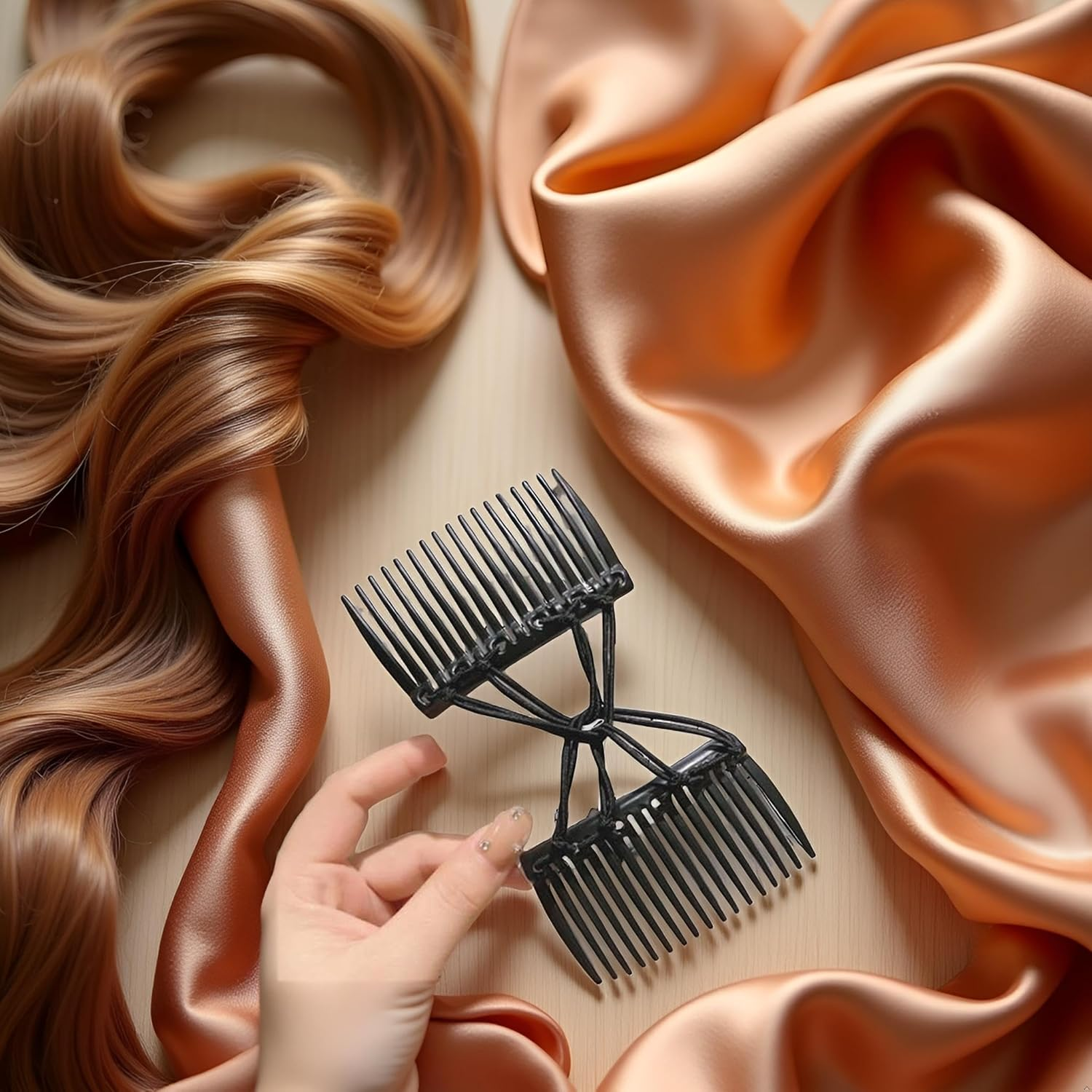 Black Adjustable Elastic Hair Comb, Stretchy Double Hair Clip, No Crease Hair Pins and Slides, Women'S Hair Styling Accessories image number 6