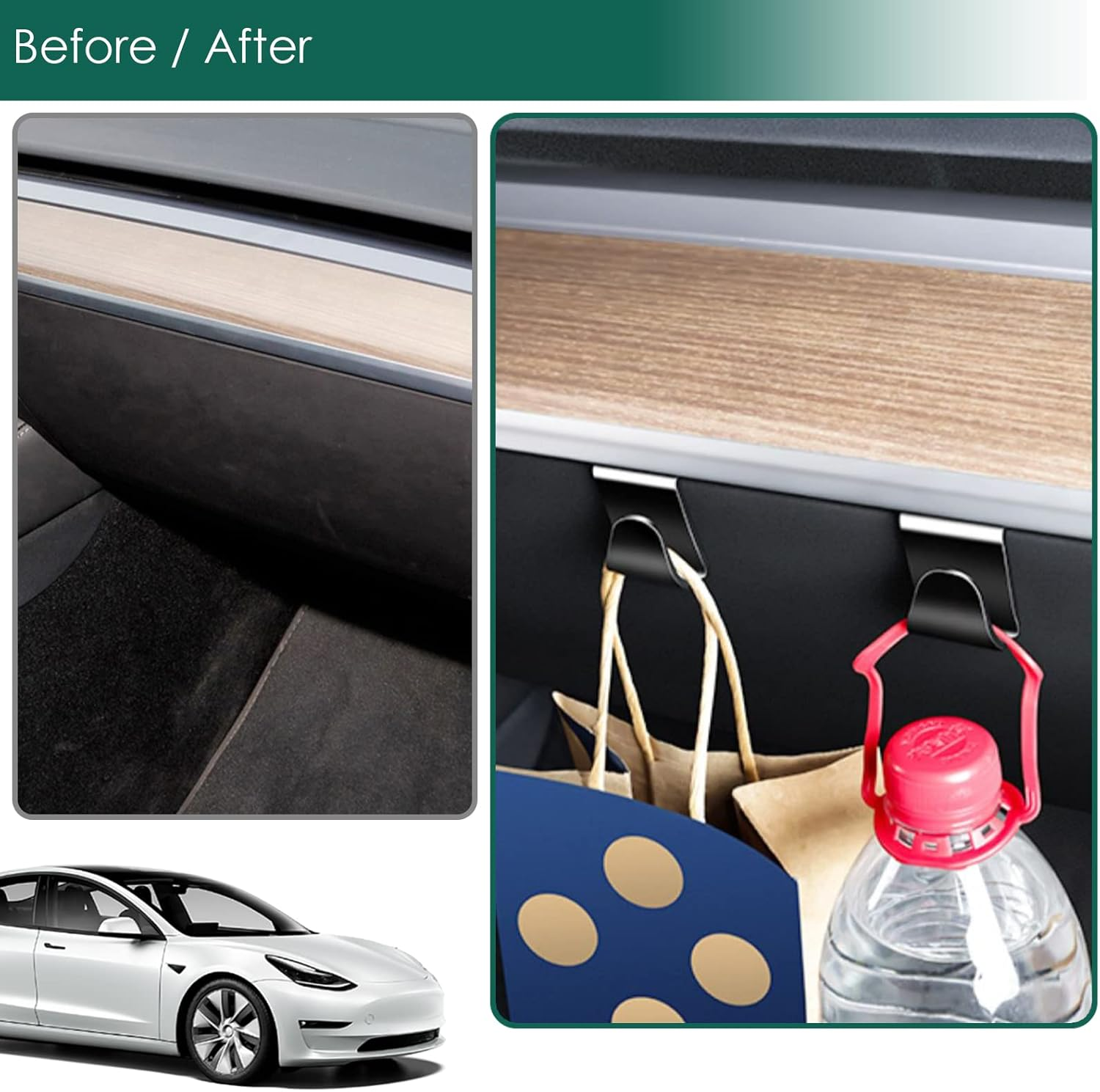 ONKENTET 2PCS Glove Box Hook Compatible with Tesla 2017-2023 Model 3/2020-2023 Model Y Interior Accessories Glove Box Hooks Organizer Bag Holder Portable Storage Hanger Clip Mask Towel Stand image number 1