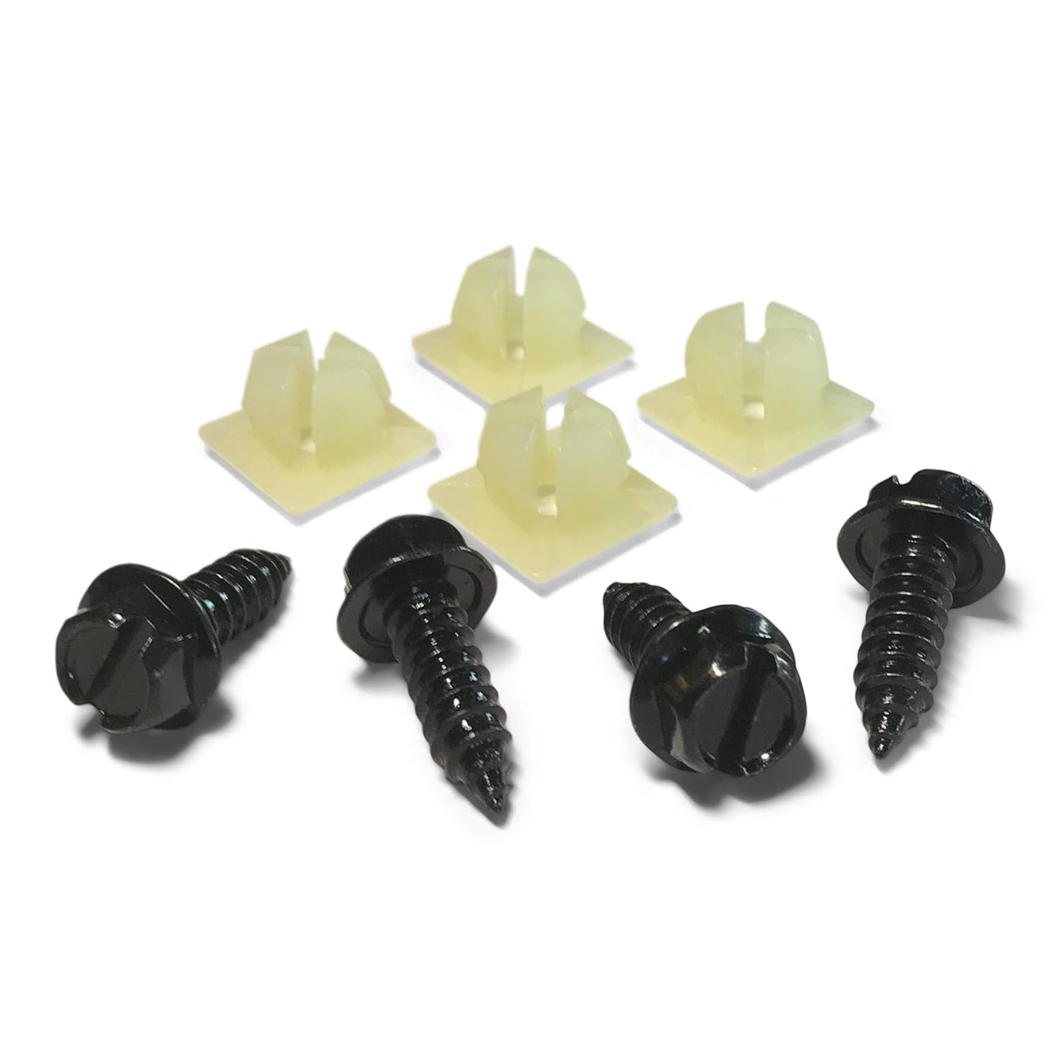 Black License Plate Screws - OE Style Fastener Kit with Nylon Inserts for Fastening License Plates, Frames, and Covers Black Zinc Plated
