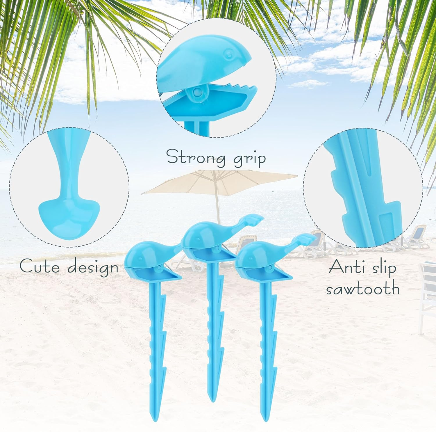 SHIDOW Blue Beach Towel Clips, Anchor Stakes Clamps, Outdoor Beach Towel Anchor Stakes Clips, Picnic Blanket Holders, Sand Spikes (Whale, 10 PCS) image number 2