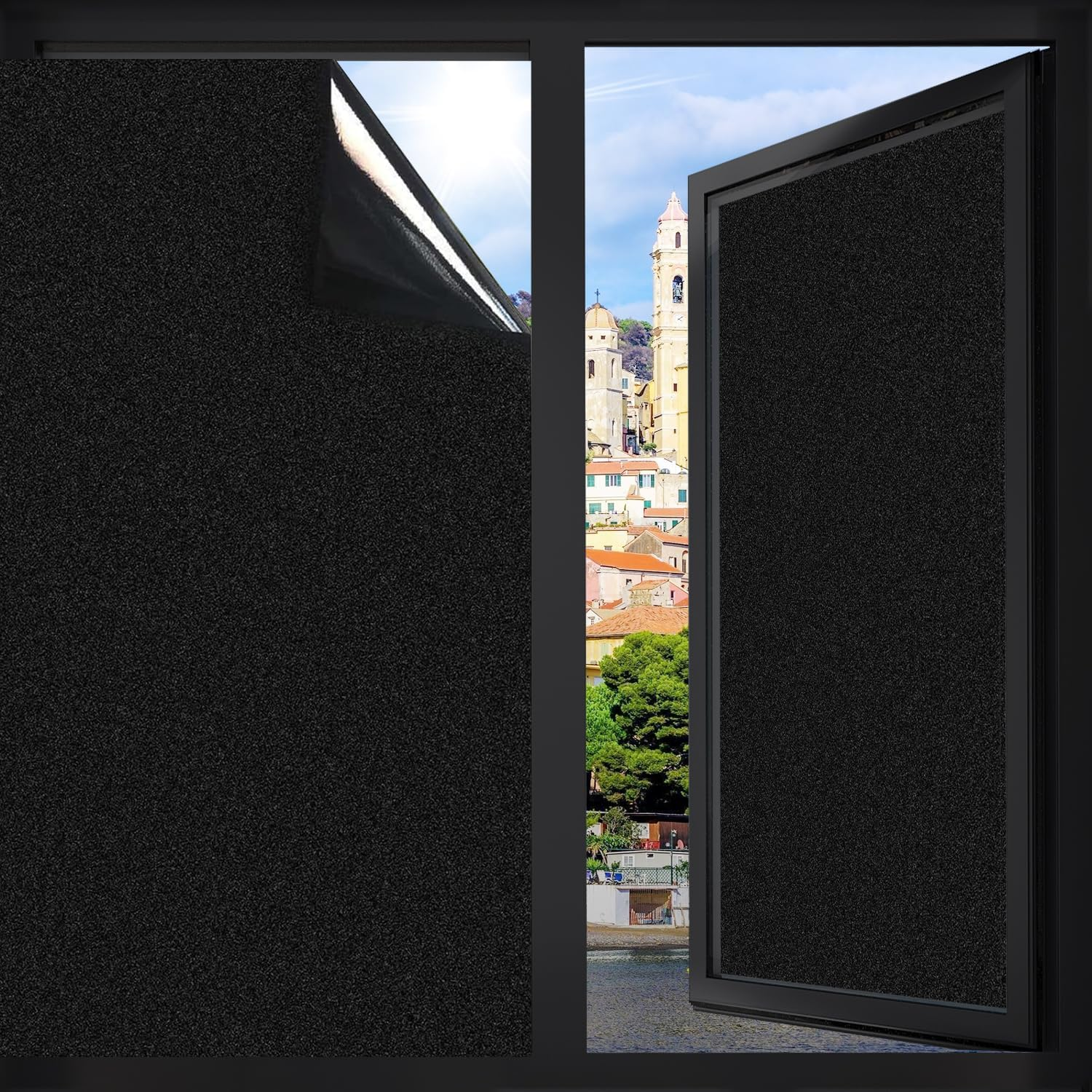 Total Blackout Tulip Frosted Window Privacy Film, Static Cling 100% UV Blocking Window Tint, Non-Adhesive Heat Control Black Out Window Covers for Home Bathroom Door Glass Decoration (Tulip, 90X200)